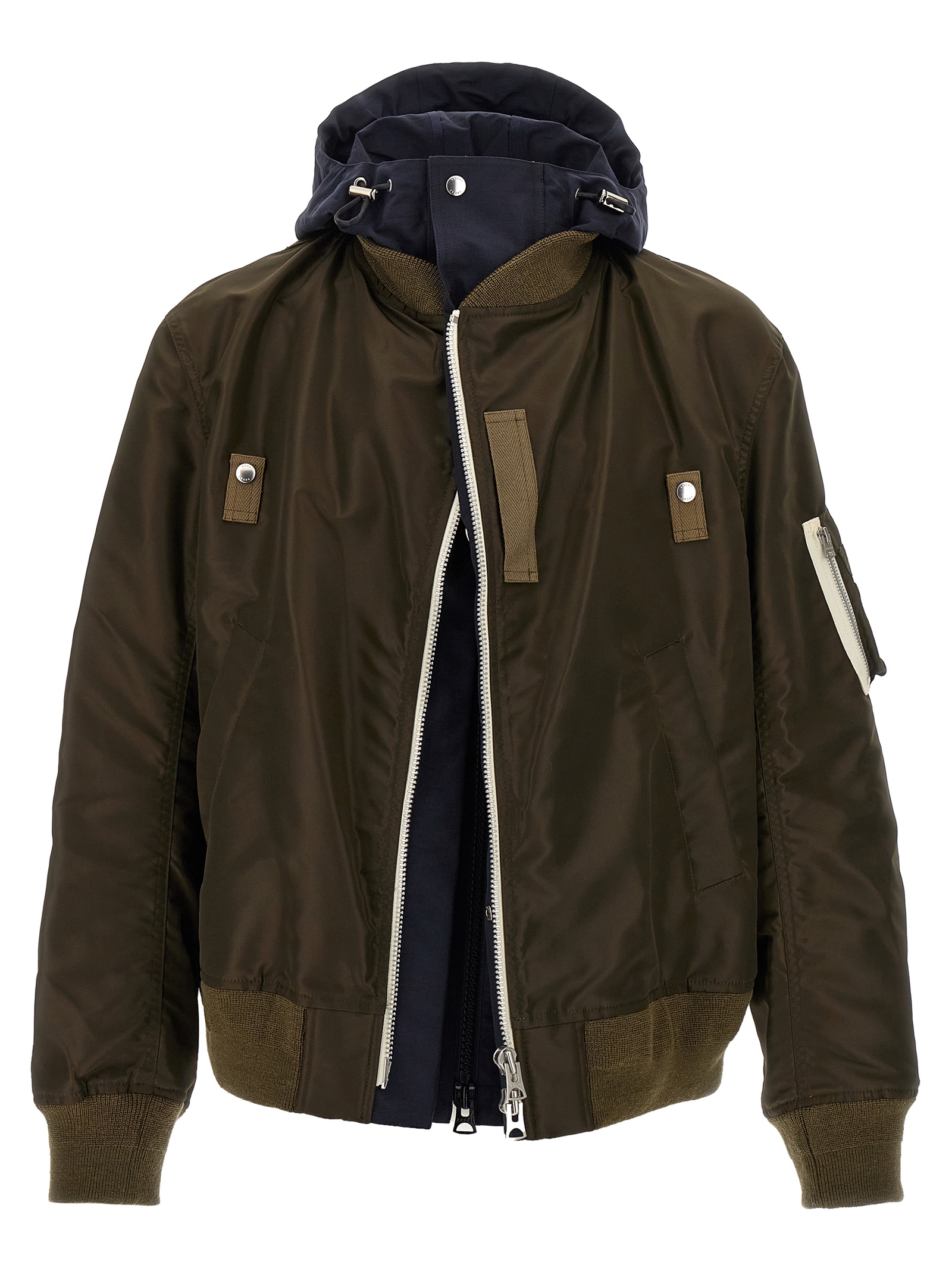 Hooded nylon bomber jacket