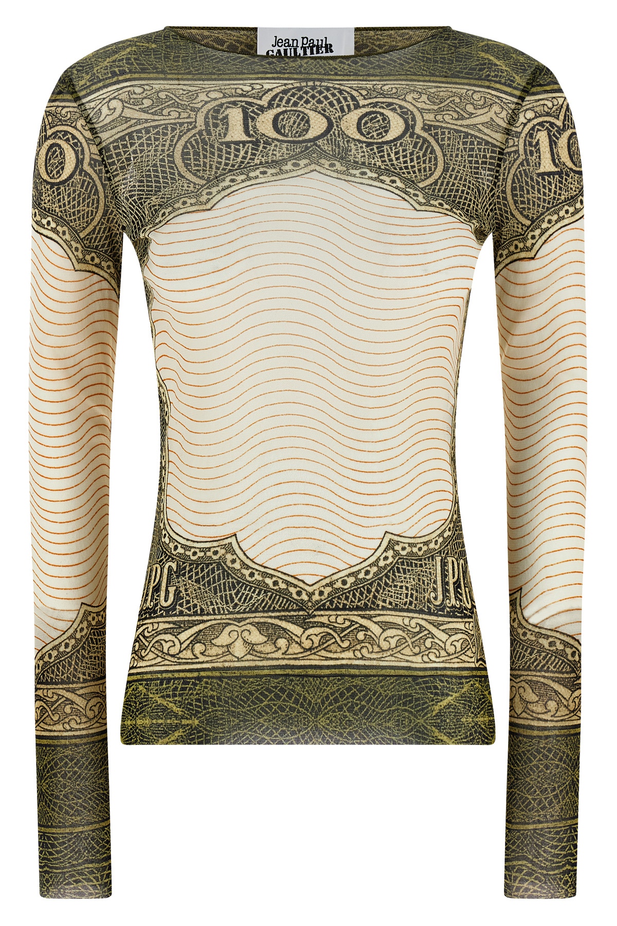JEAN PAUL GAULTIER 리 에디션 그린 카르투슈 반투명 스트레치 튤 탑 그린 카르투슈
