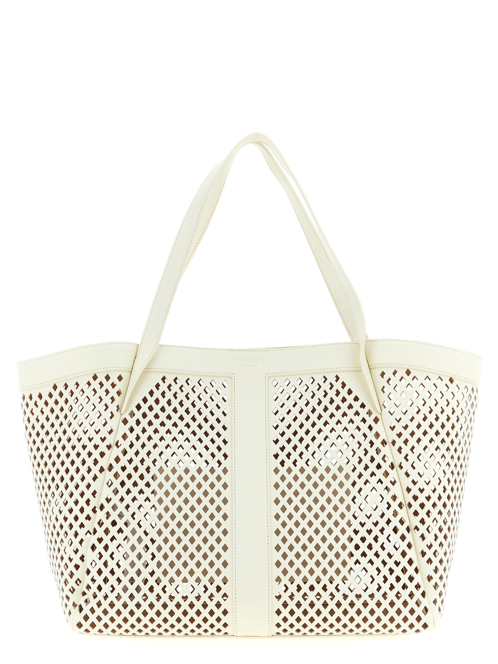 Openwork leather shopping bag