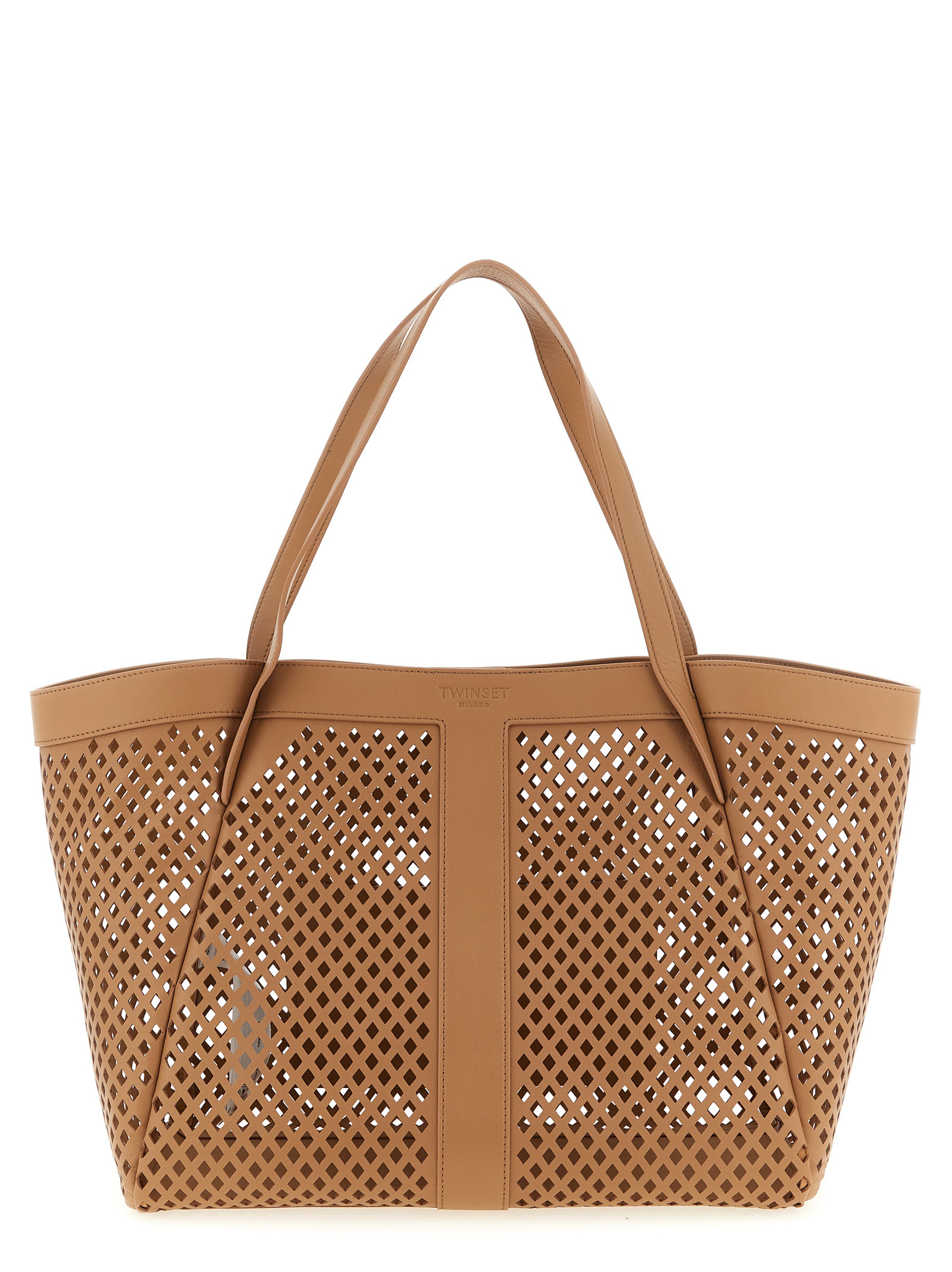Openwork leather shopping bag