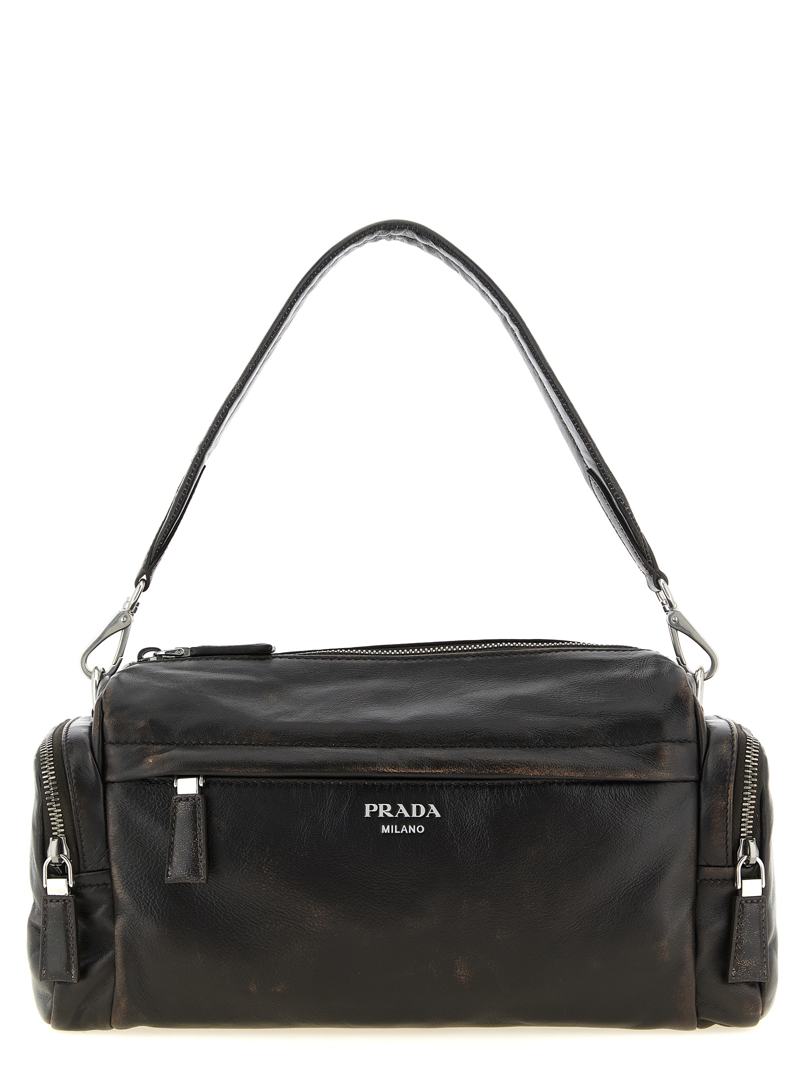 Aged effect nappa leather crossbody bag