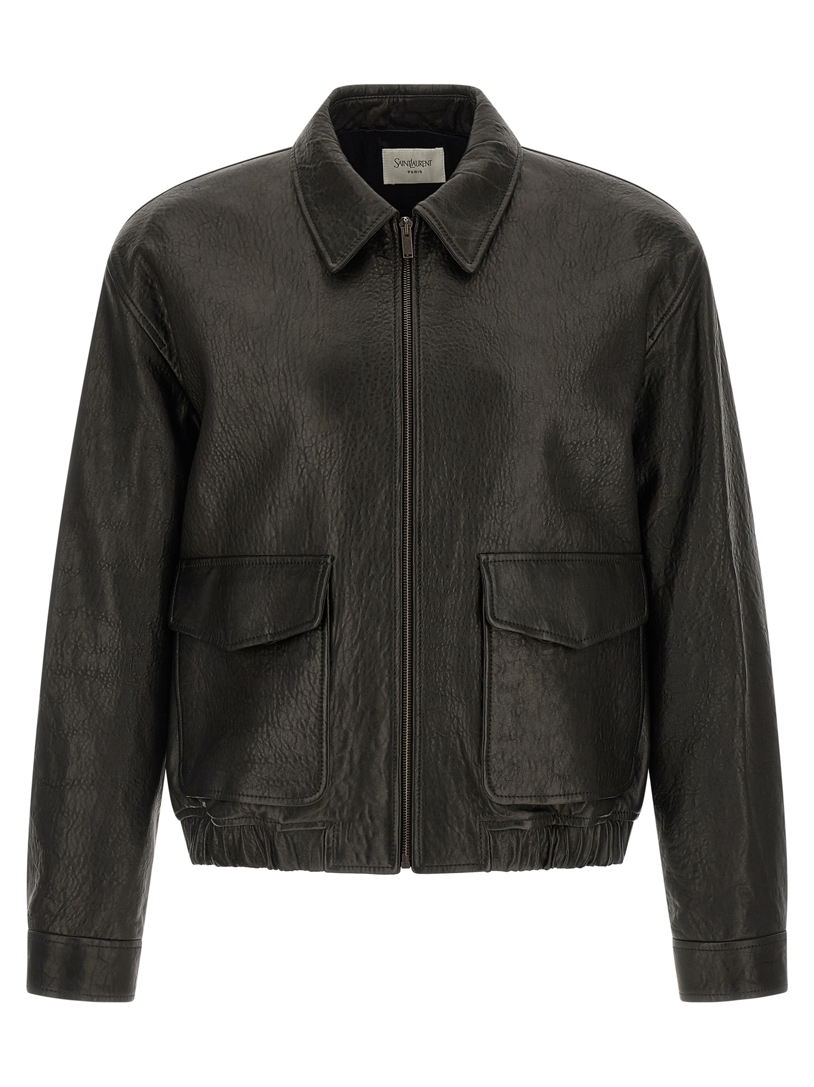 Hammered leather bomber jacket