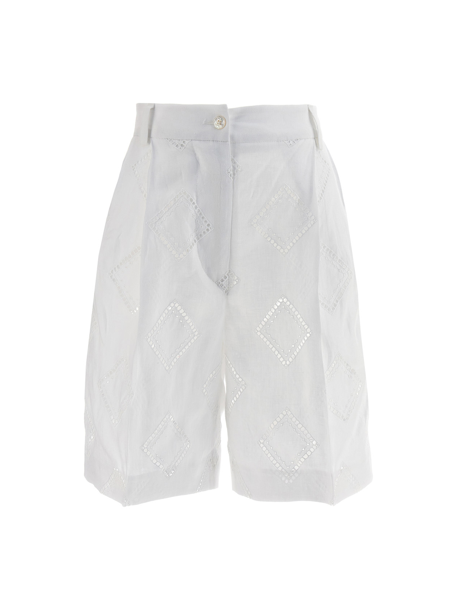 Embroidered linen bermuda shorts