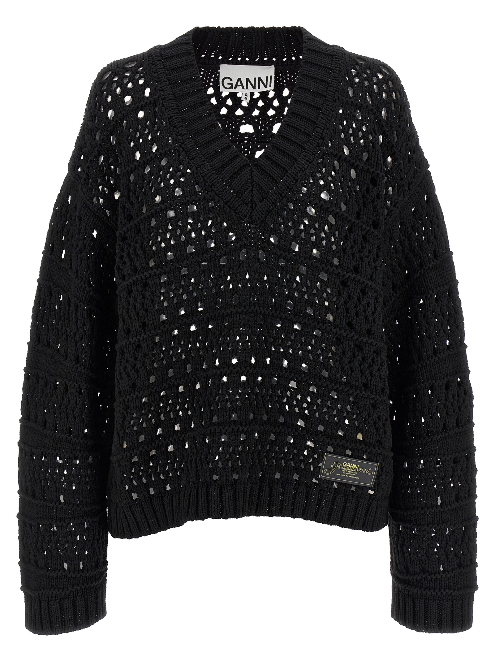 'Black Crochet V-neck' sweater