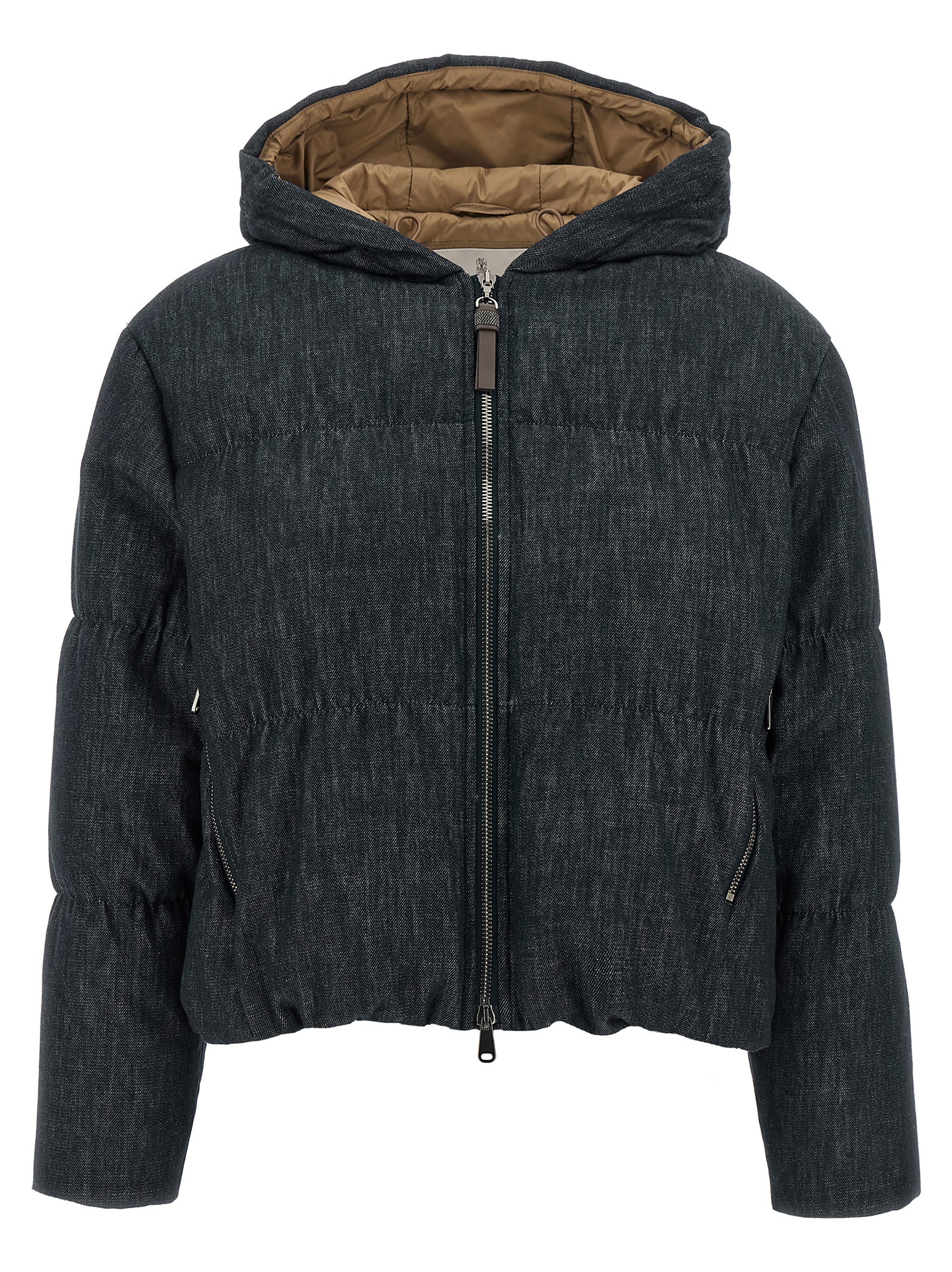 Denim-effect twill down jacket