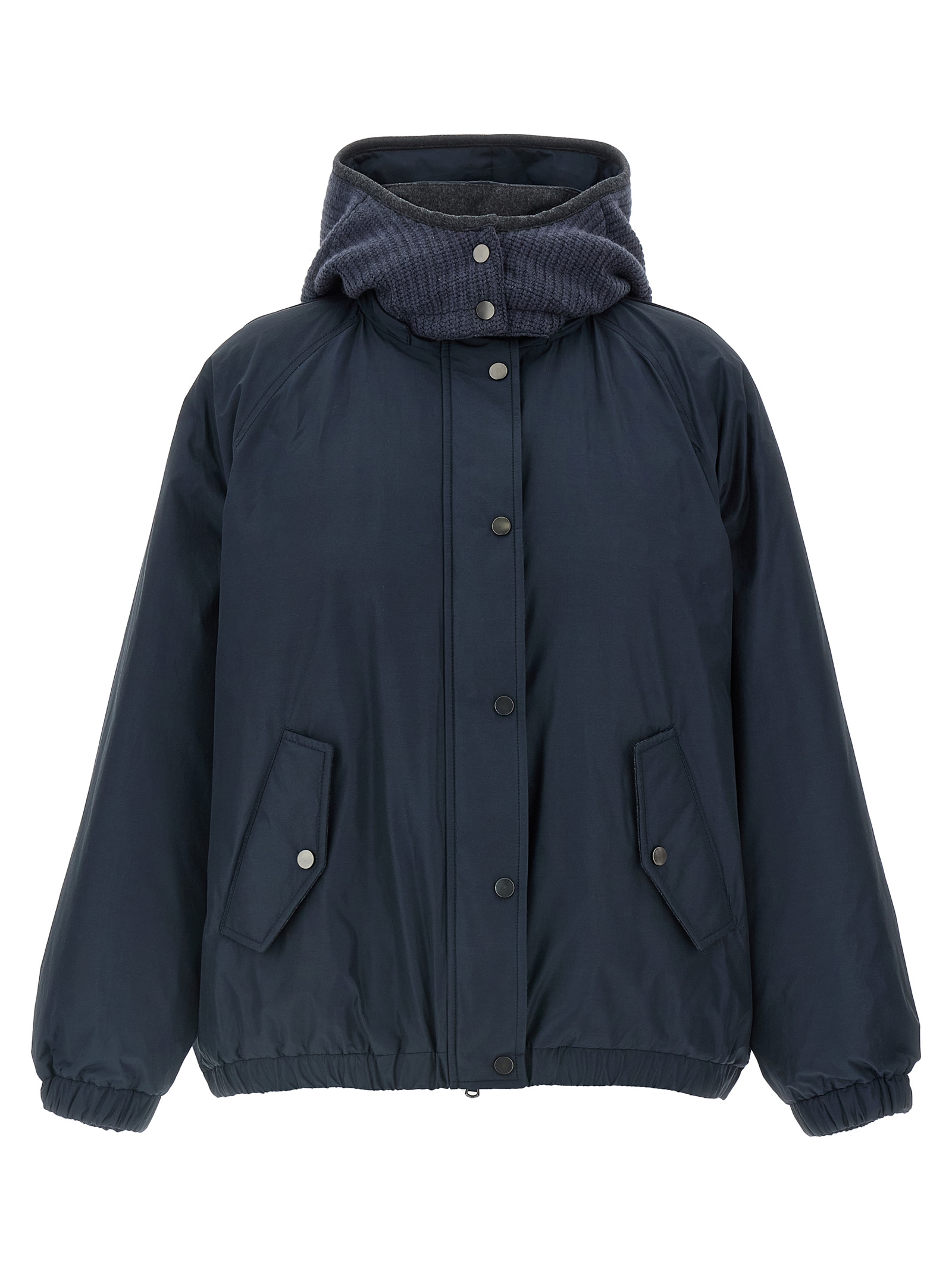 Knitted hooded down jacket