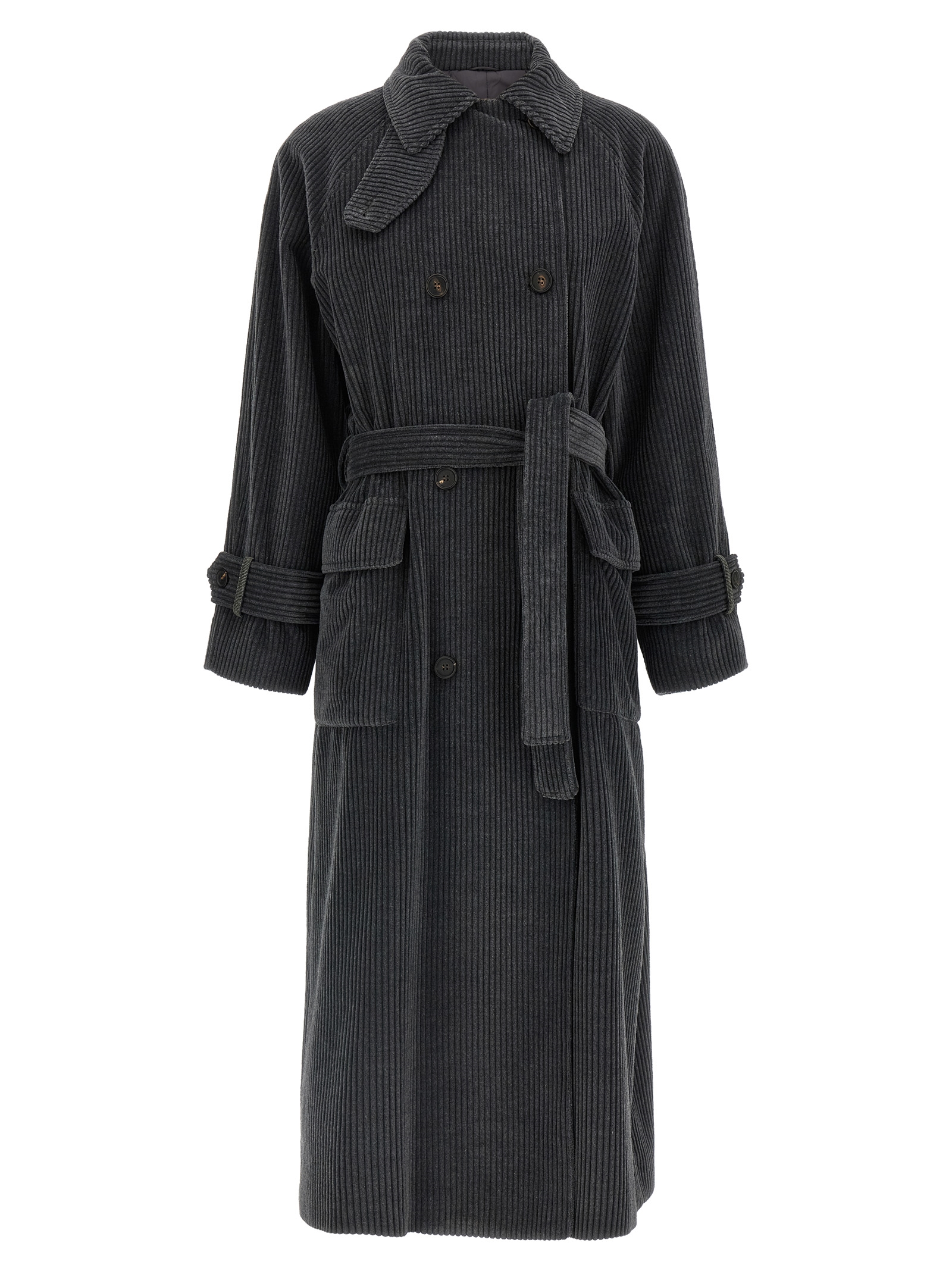 Ribbed velvet trench coat