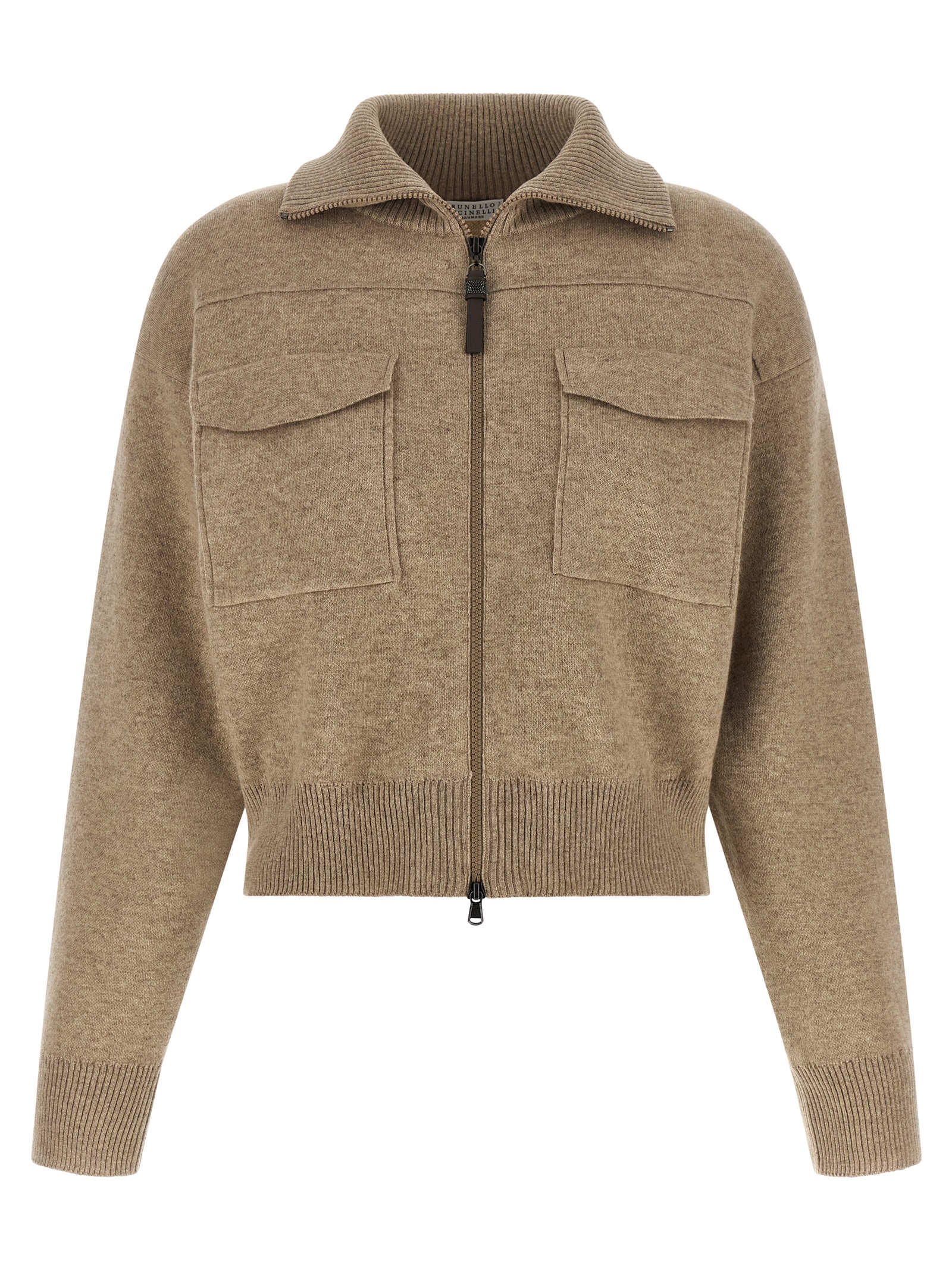 'Shiny Zipper Pull' Wool cardigan