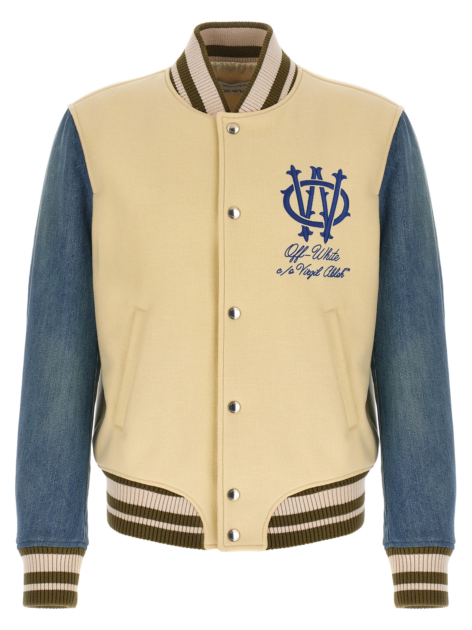 'Gothic Wool Denim Varsity' bomber jacket