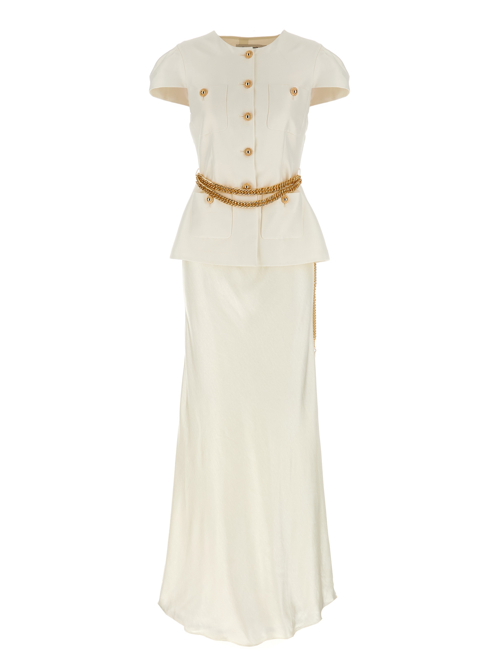 'Cream Taffeta Chain Belt Maxi' dress