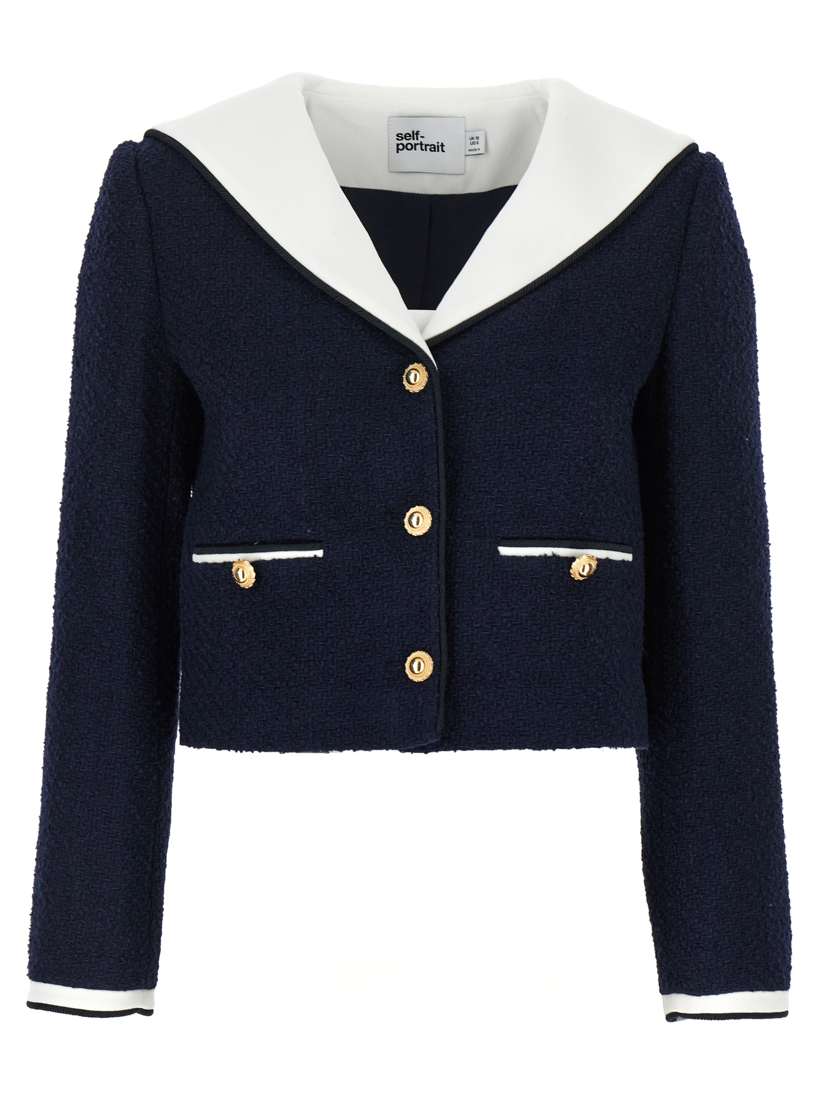 'Navy Boucle Contrast Collar' blazer
