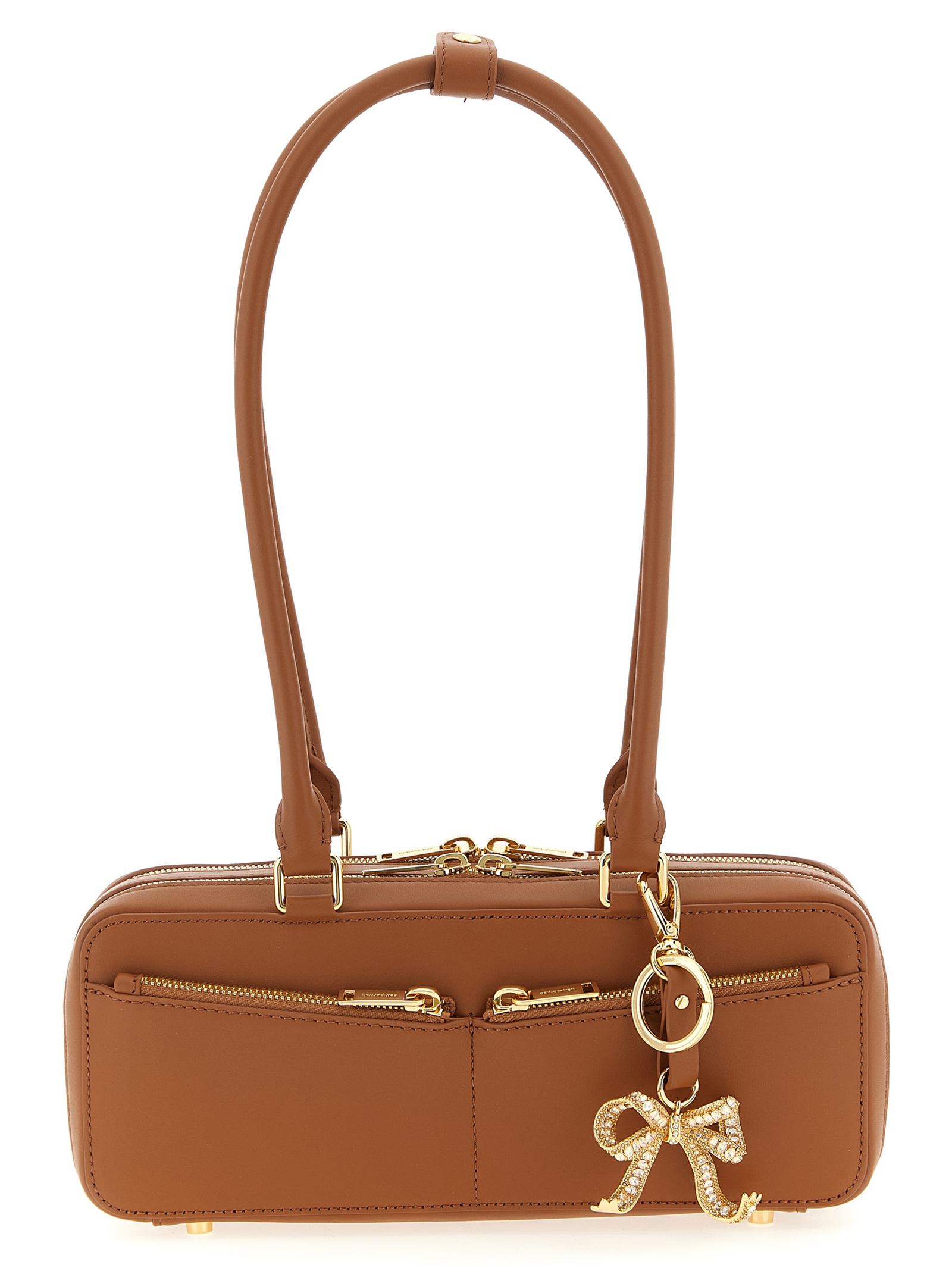 'Tan leather baguette with charm' shoulder bag
