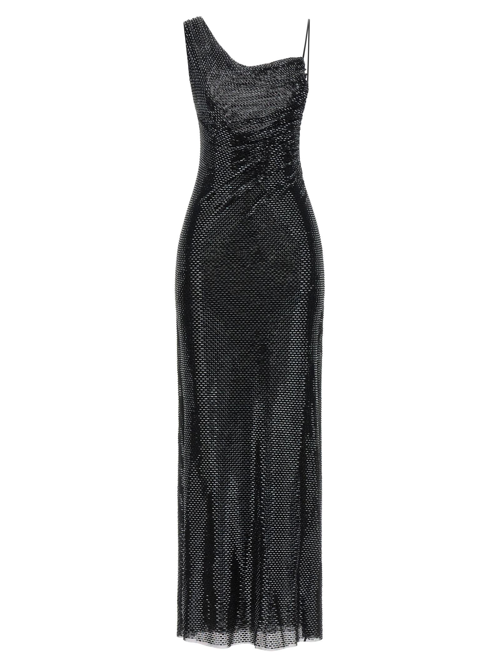 'Black Rhinestone Draped Maxi' dress