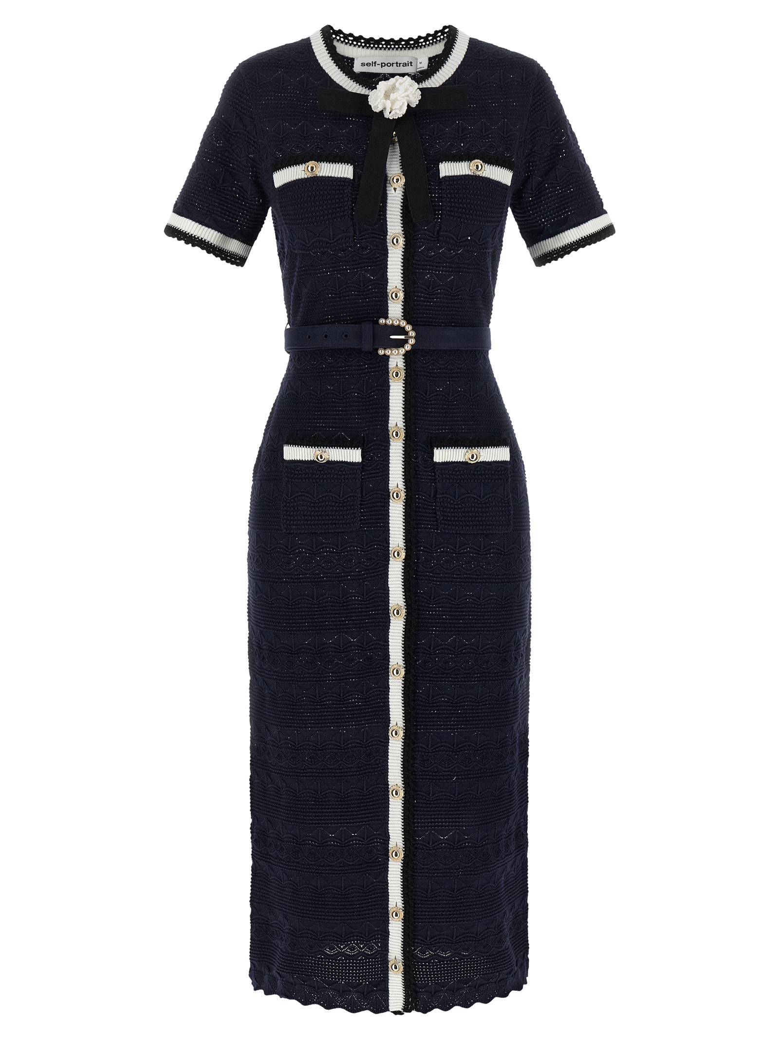 'Navy Pointelle Knit Midi' dress