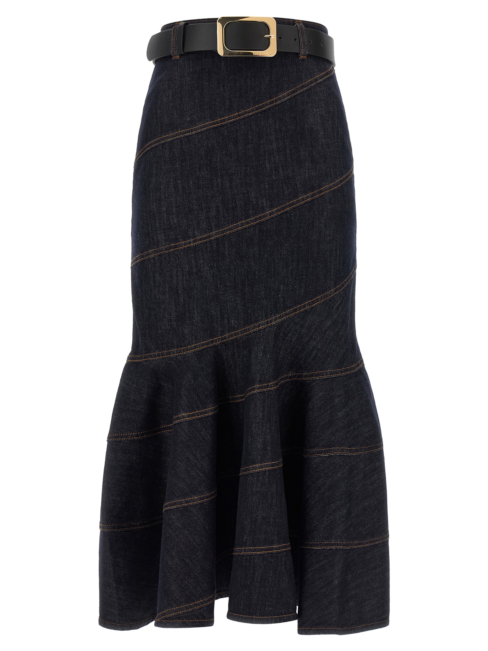 'Indigo Denim Belted Midi' skirt