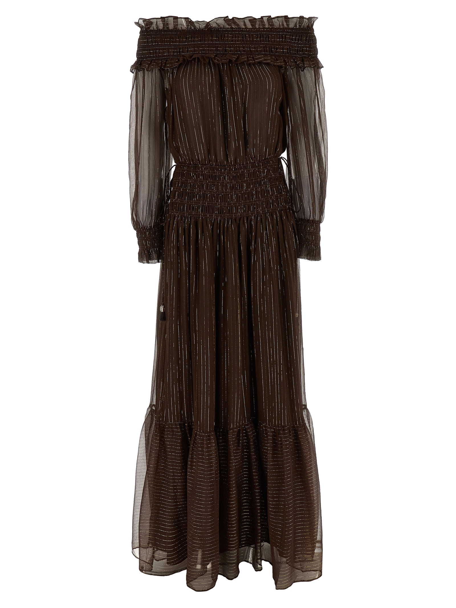 'Brown Georgette Off Shoulder Maxi' dress