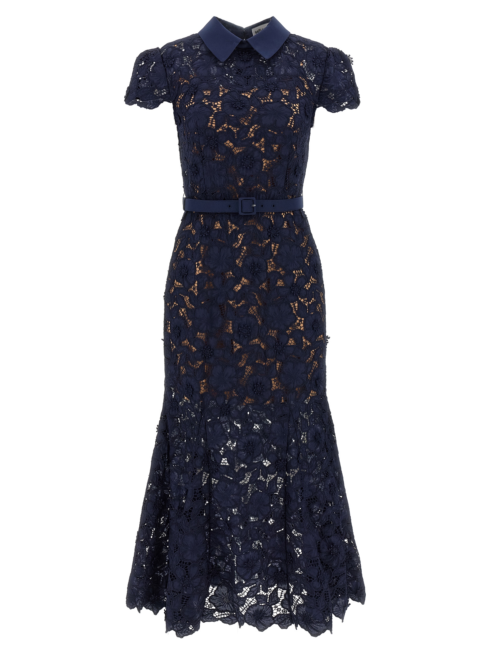 'Navy Guipure Lace Midi' dress