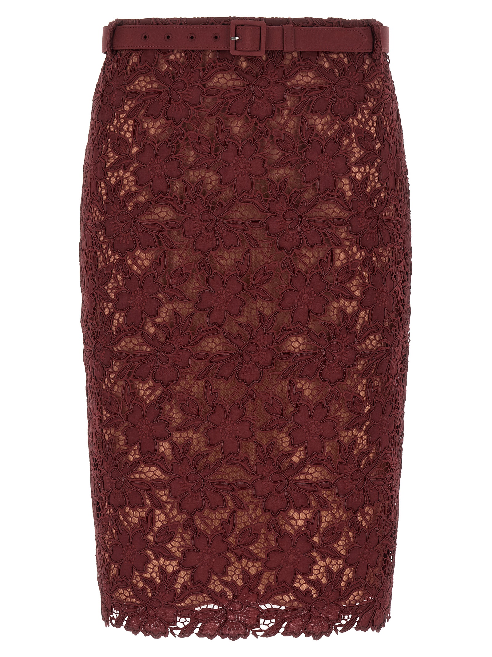'Burgundy Guipure Lace Midi' skirt