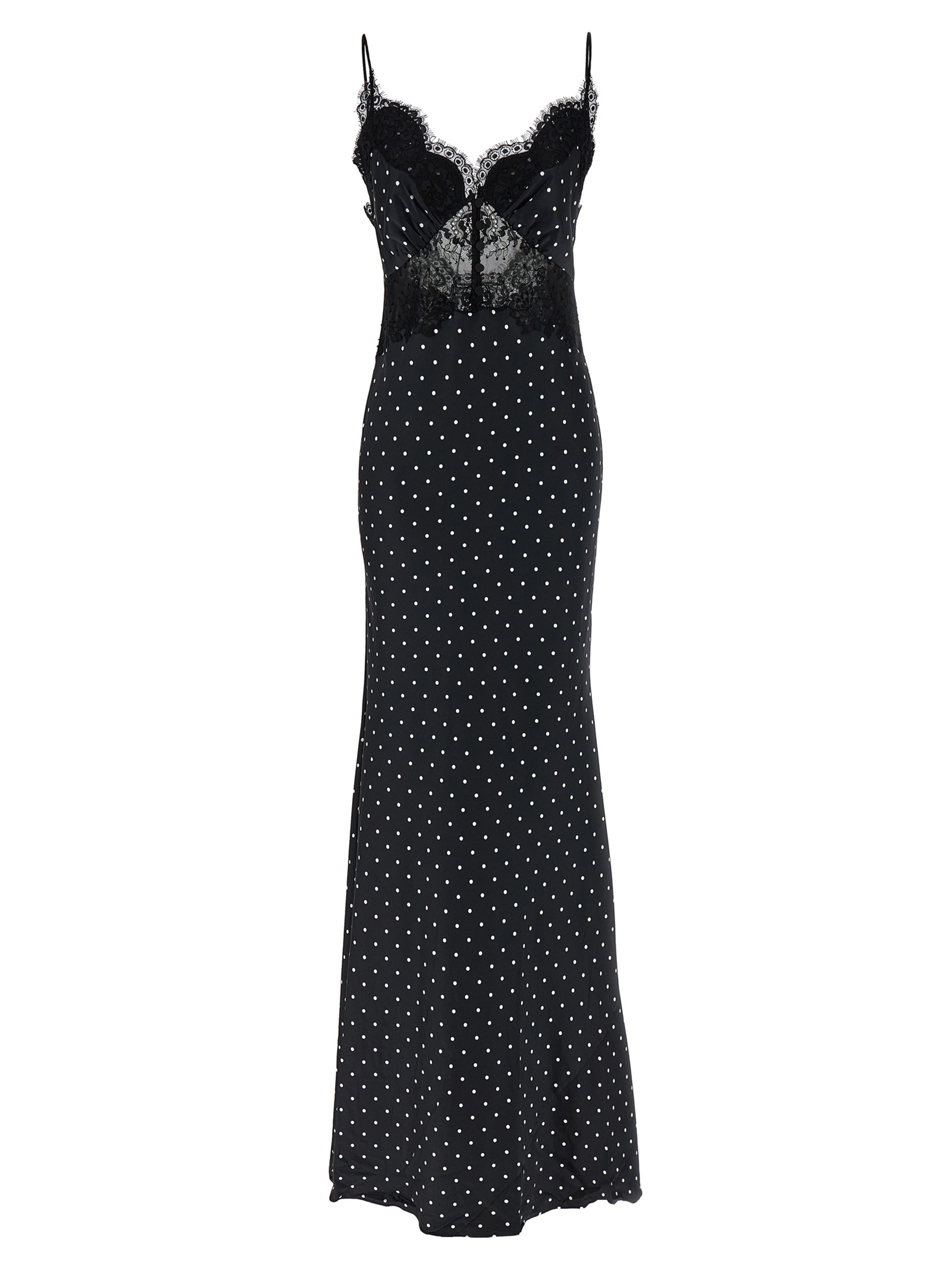 'Polka Dot Satin Lace Maxi' dress