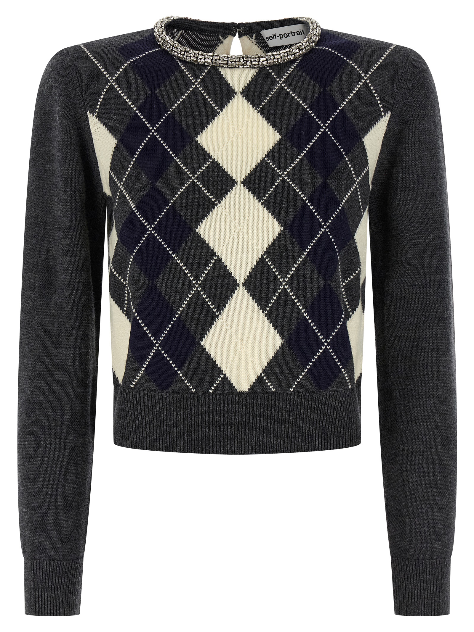 'Grey Argyle Crystal Trim' sweater