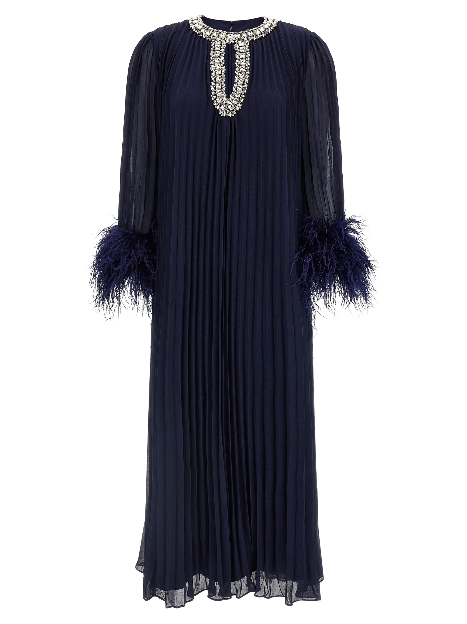 'Navy Chiffon Feather Midi' dress
