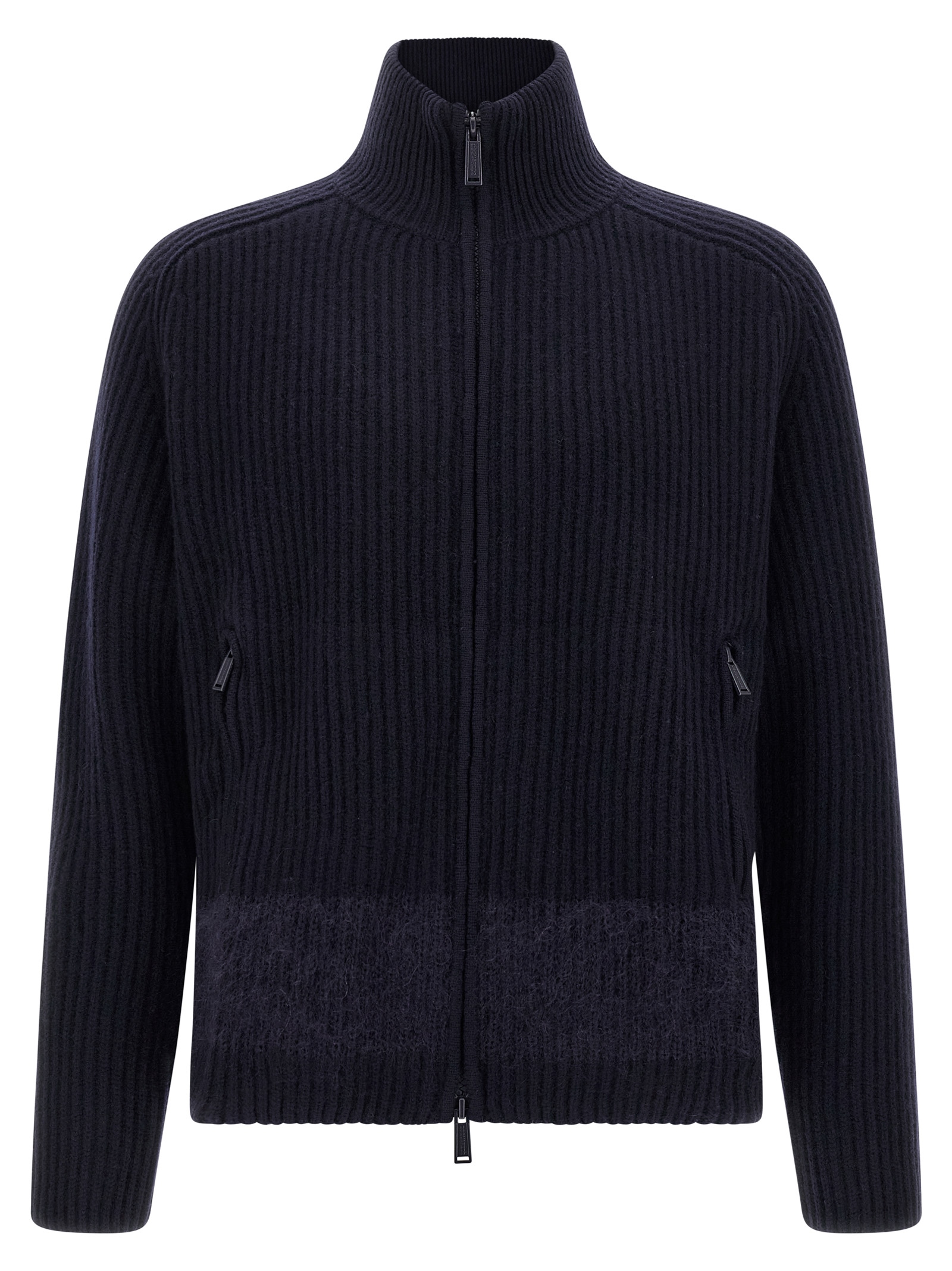 Carded wool insert cardigan