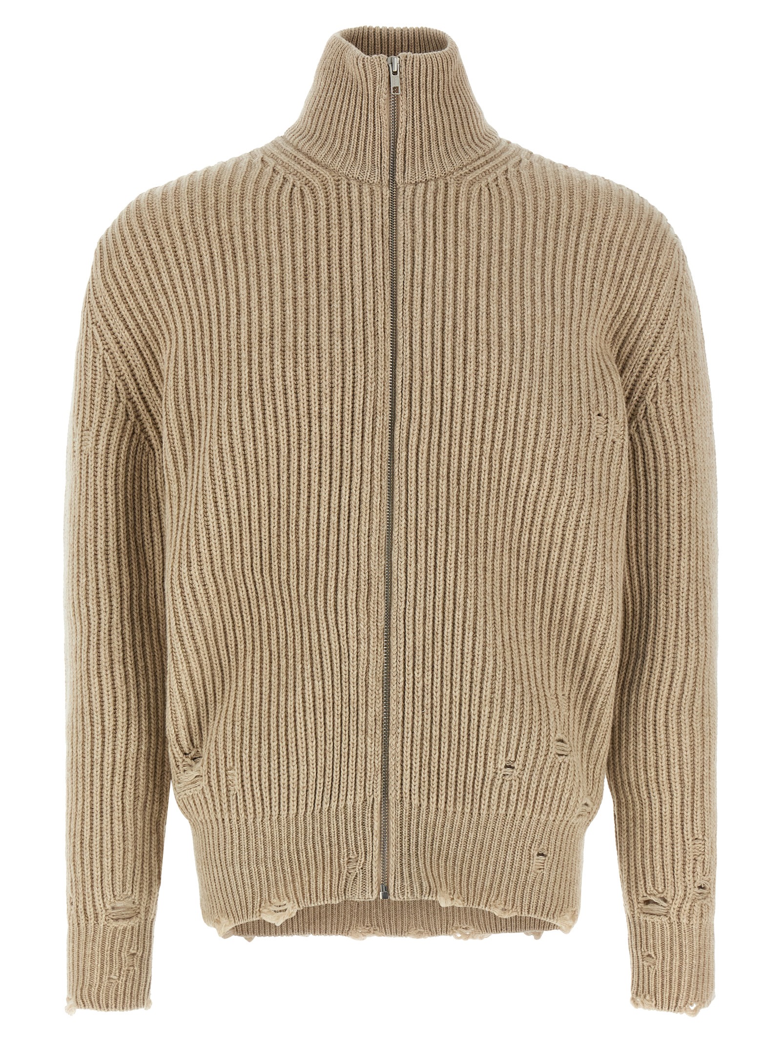 Distressed wool cardigan
