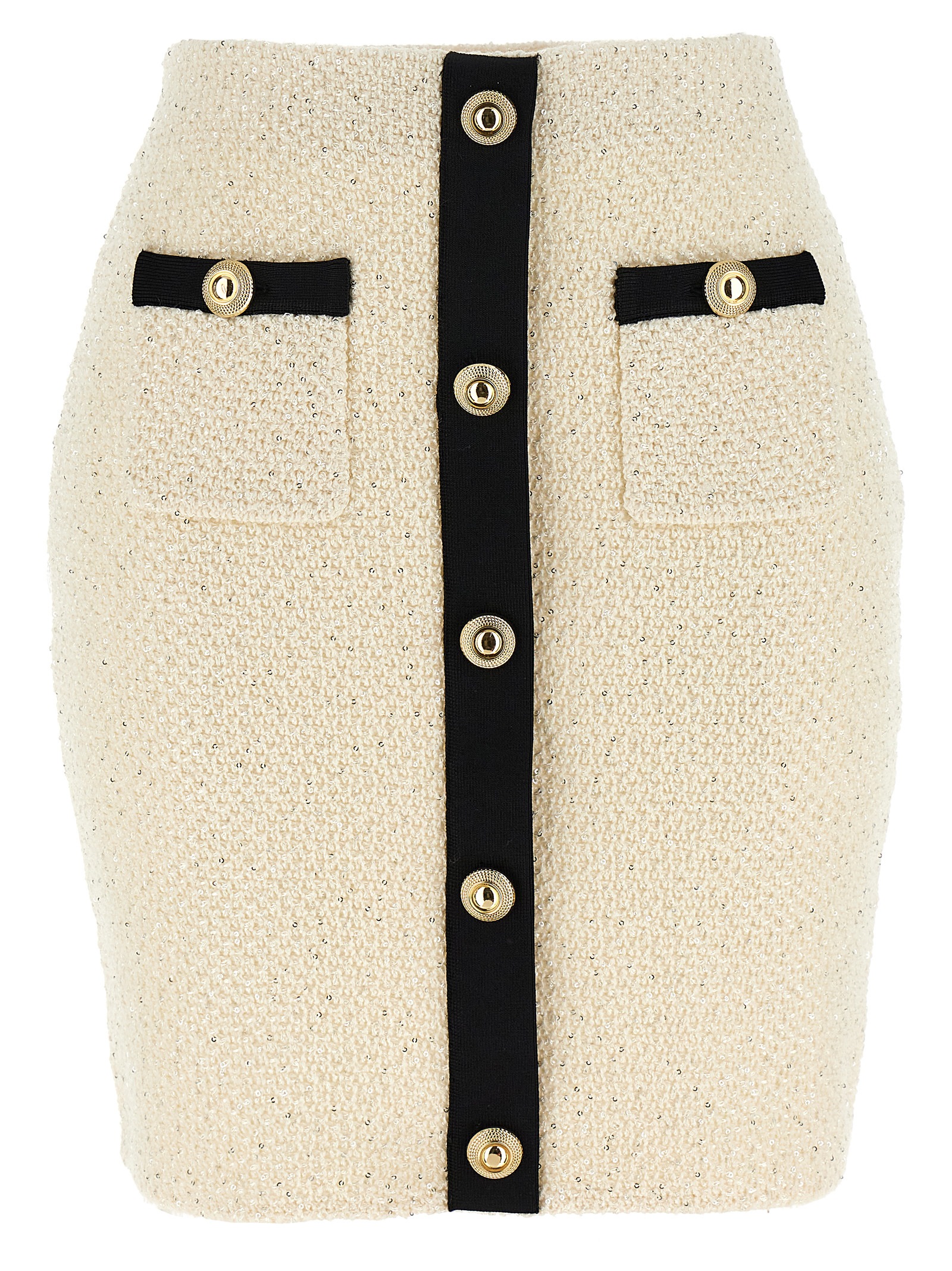 'Cream Sequin Knit Mini' skirt