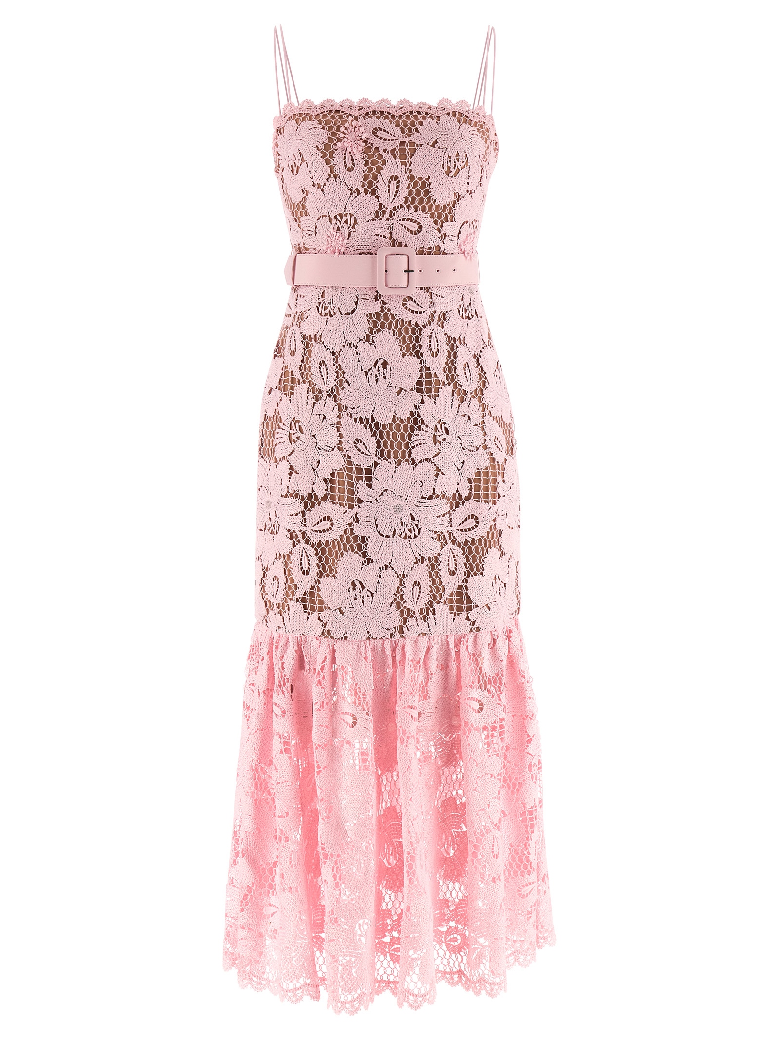 'Pink Crochet Lace Midi' dress