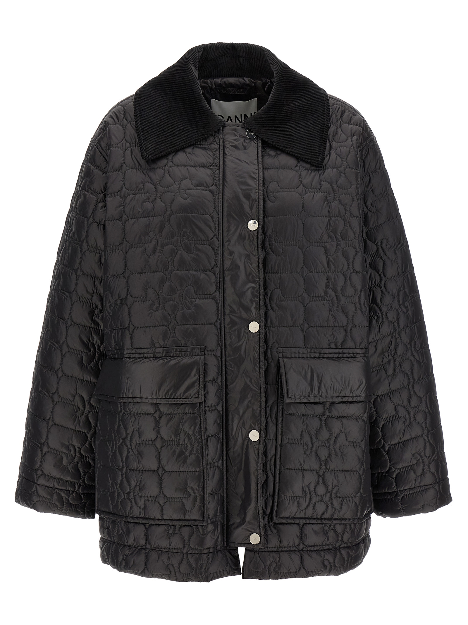 'Black Shiny Quilt Midi' jacket