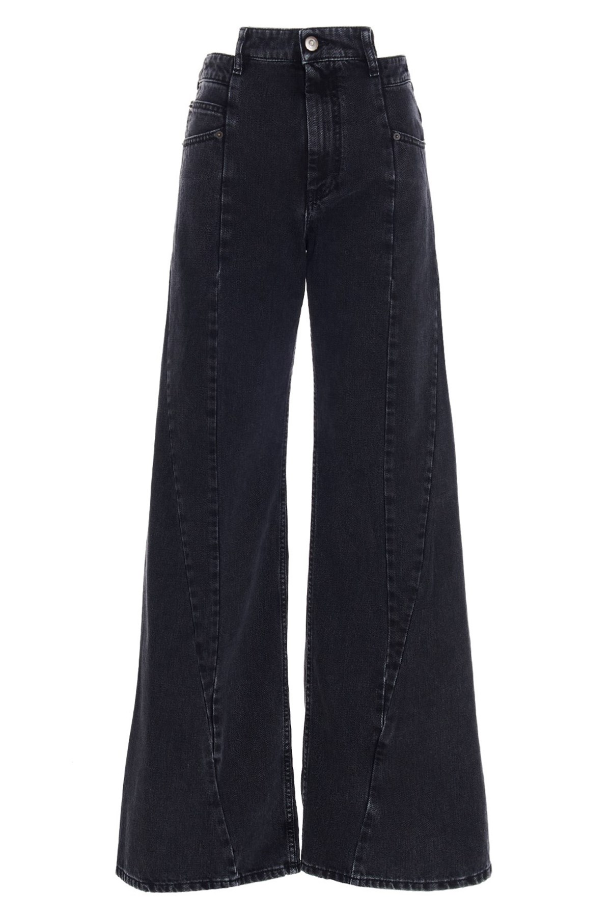 Maison Margiela Black Jeans With Wide Leg And Four-stitch Moniker Logo In Denim Woman In Black