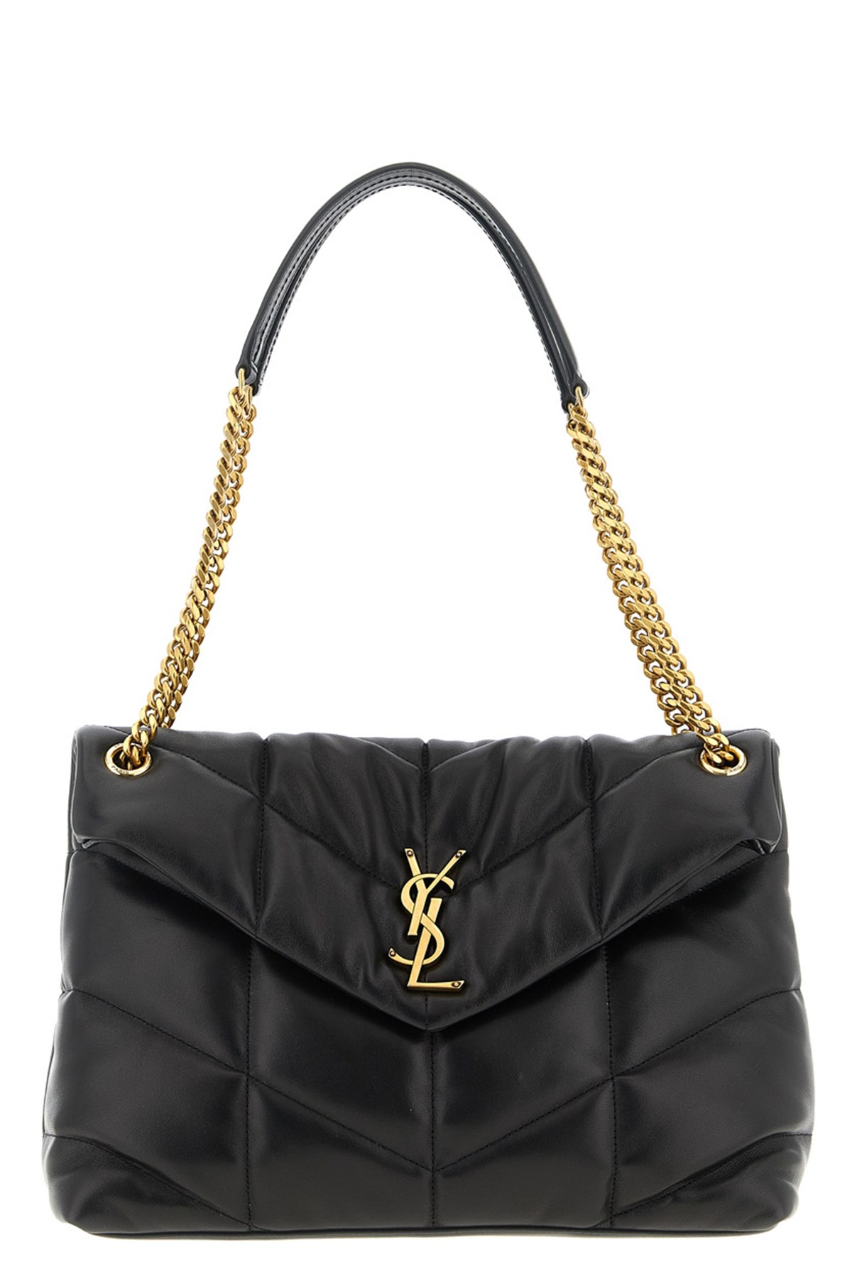 Saint Laurent Medium Loulou Puffer Quilted-logo Shoulder Bag In Black