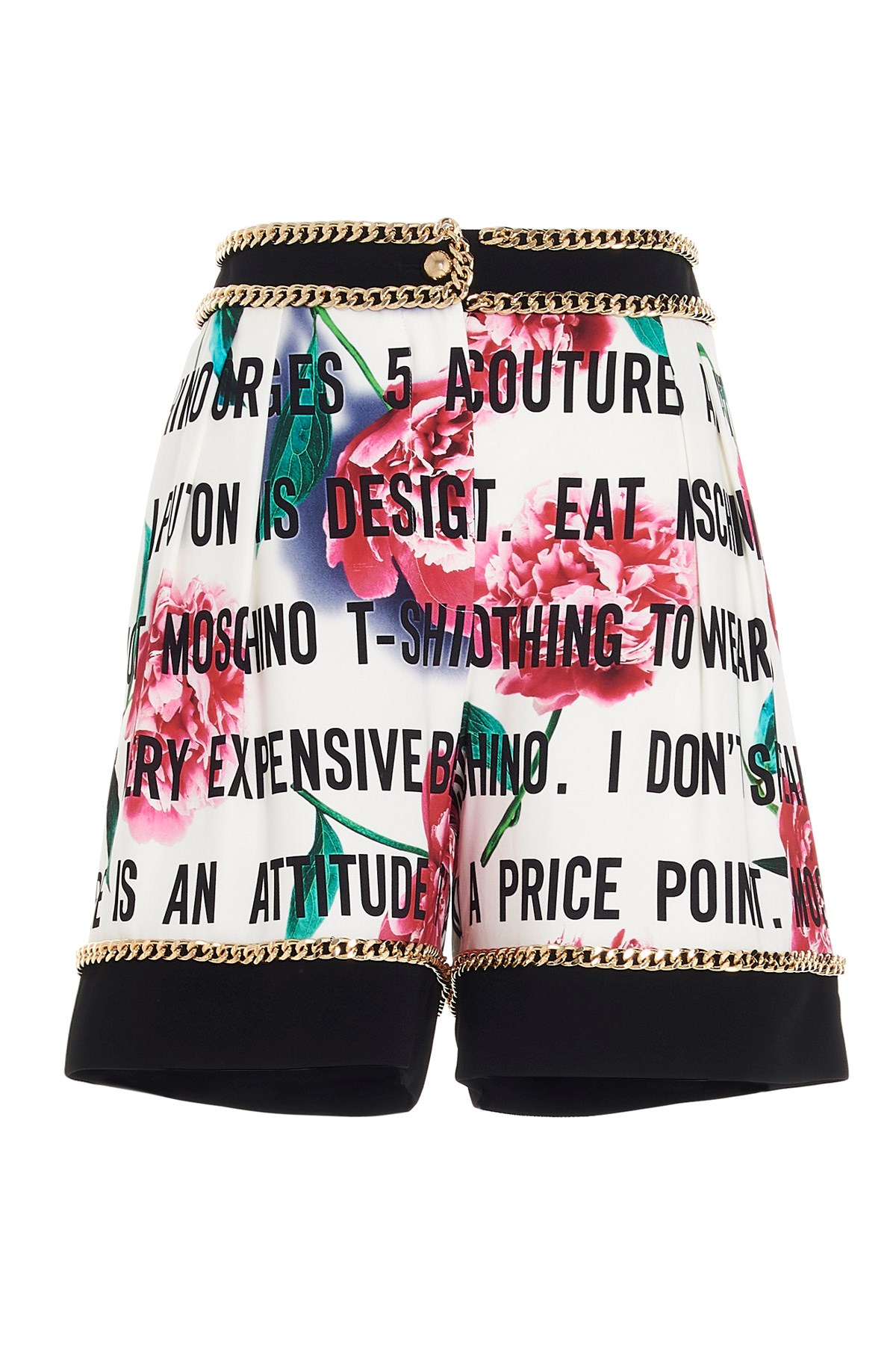 MOSCHINO Rose Print Shorts With Chain Application
