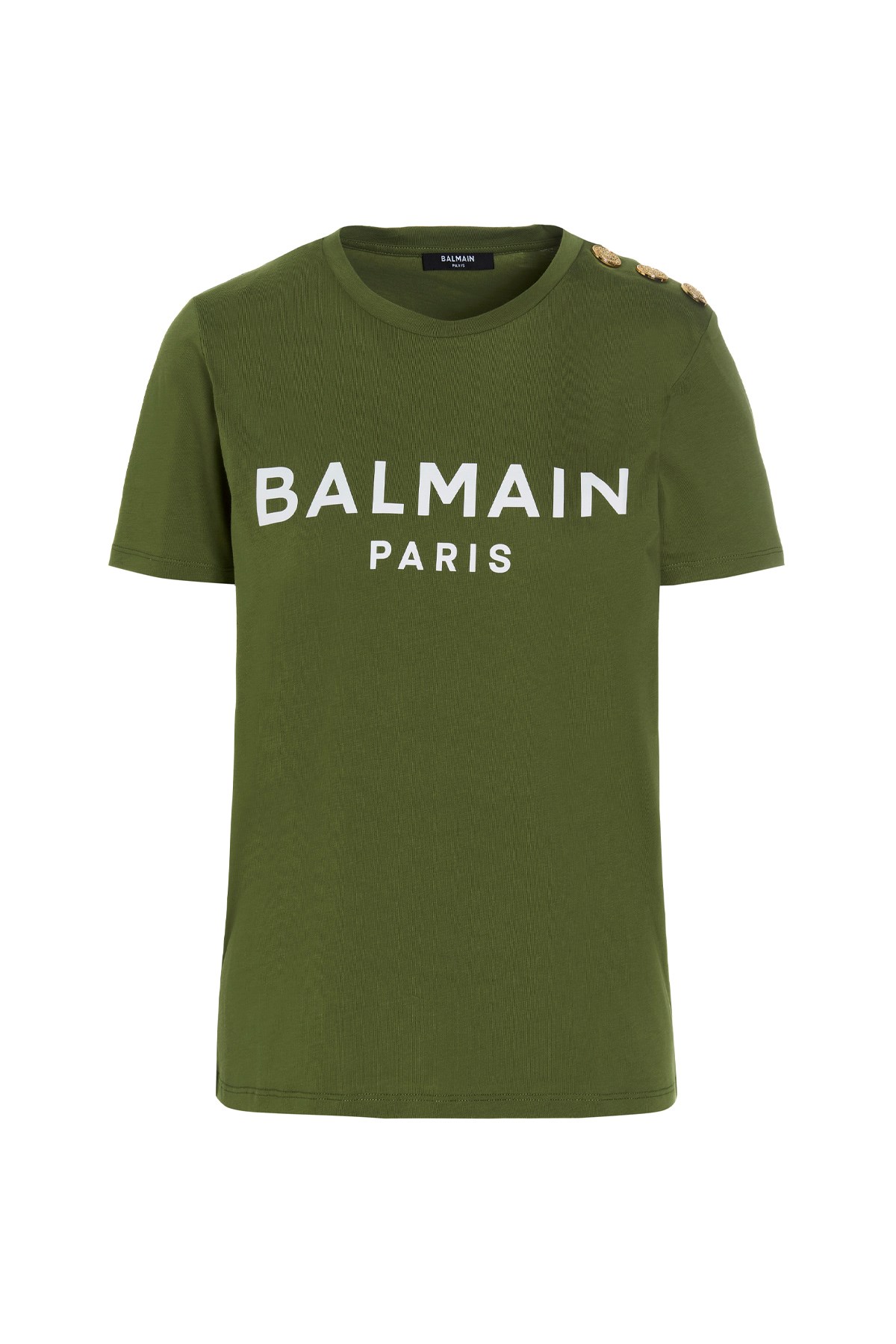 BALMAIN T-Shirt Mit Logo Und Goldenen Zierknöpfen
