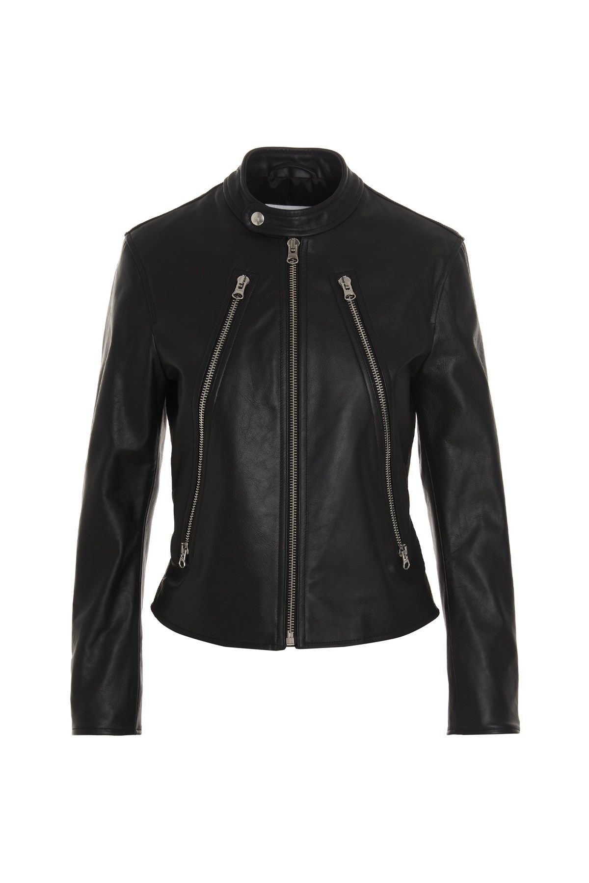 MM6 MAISON MARGIELA Leather Biker Jacket Featuring A Maxi Zip Detailin