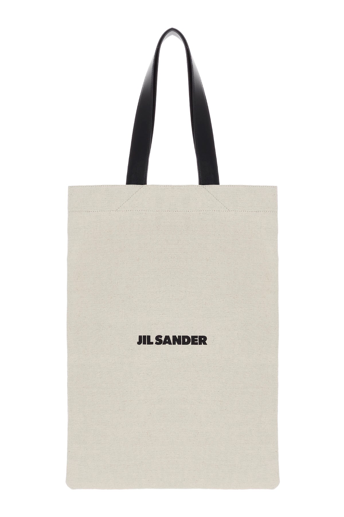 JIL SANDER Leather Handles Canvas Shopping Bag