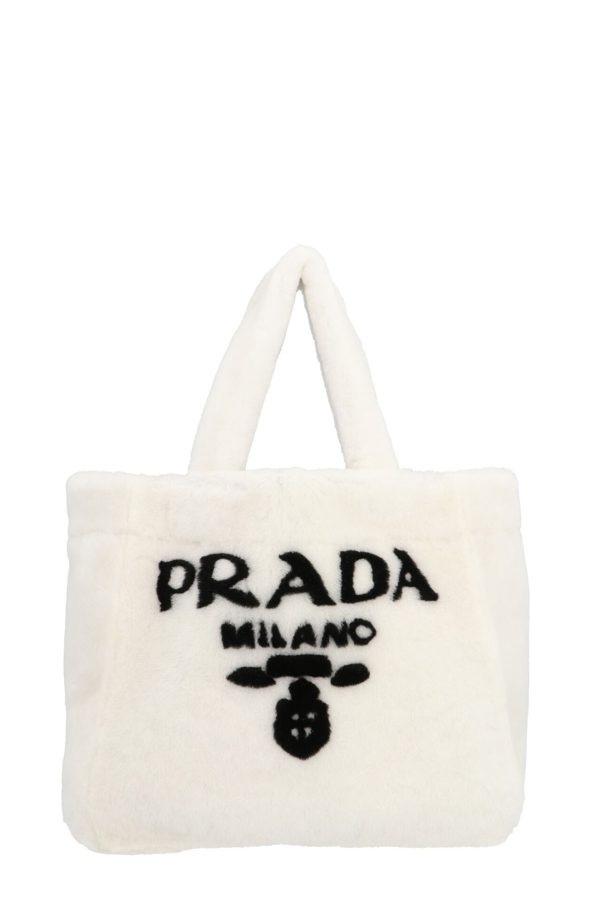 PRADA Logo Shearling Shopping Bag