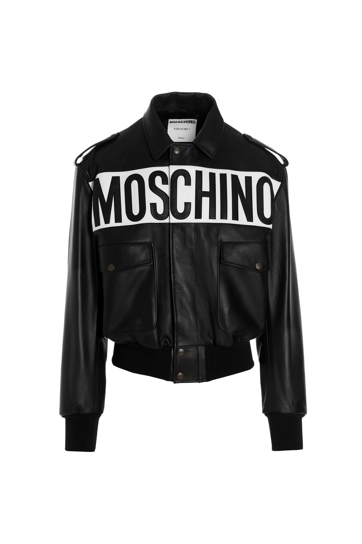 MOSCHINO Logo Leather Bomber Jacket