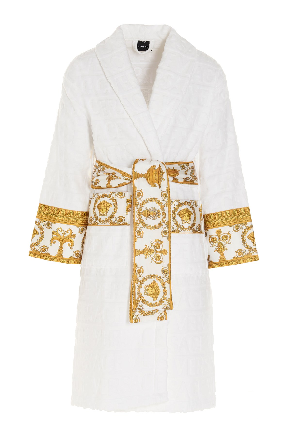 Versace Home Embossed Logo Bathrobe In White