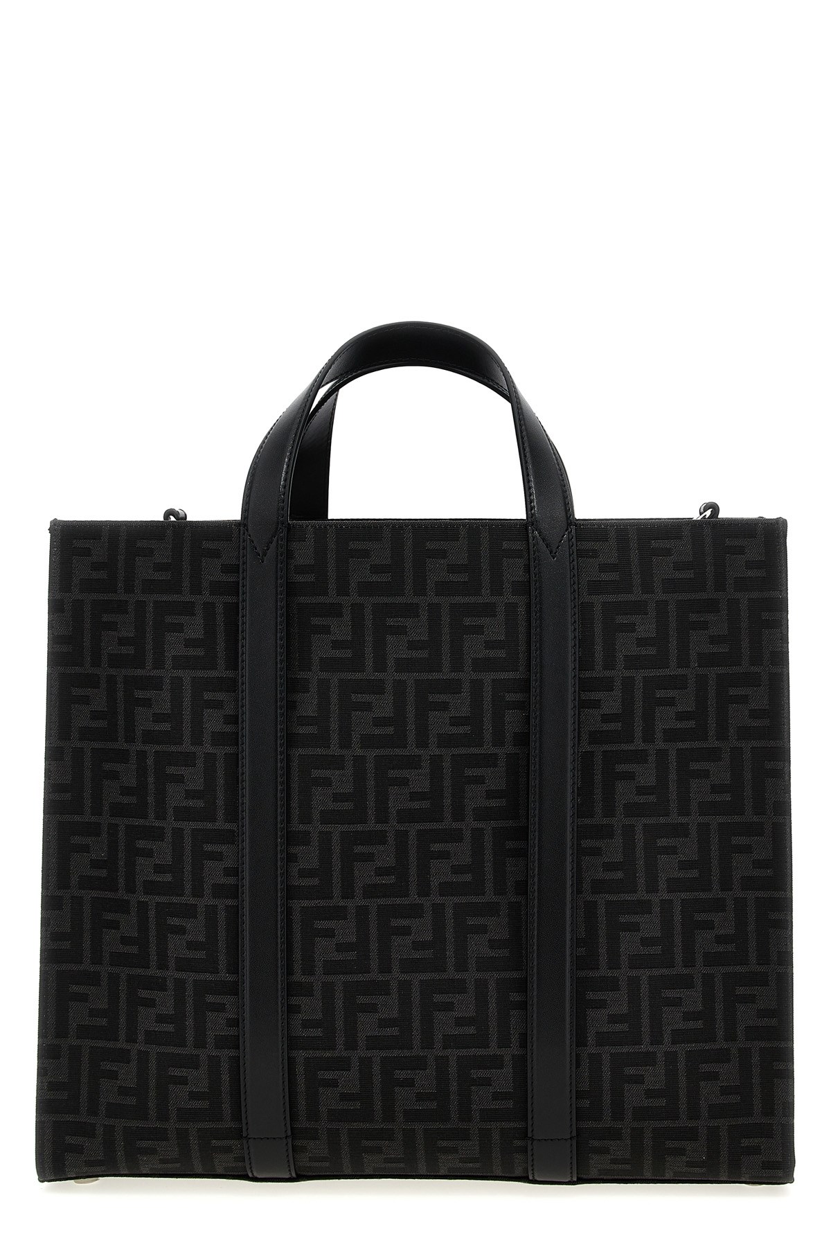 Fendi Structured Monogram Tote Bag With Detachable Strap In Black
