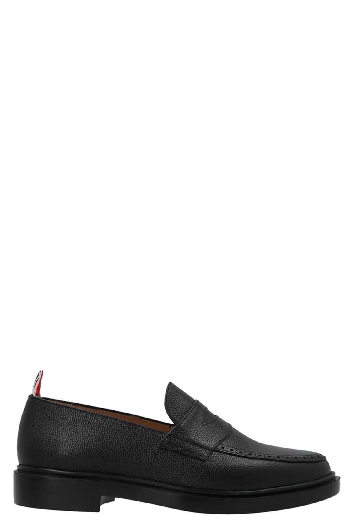 Thom Browne Black Slip-on Loafers With Loop Detail
