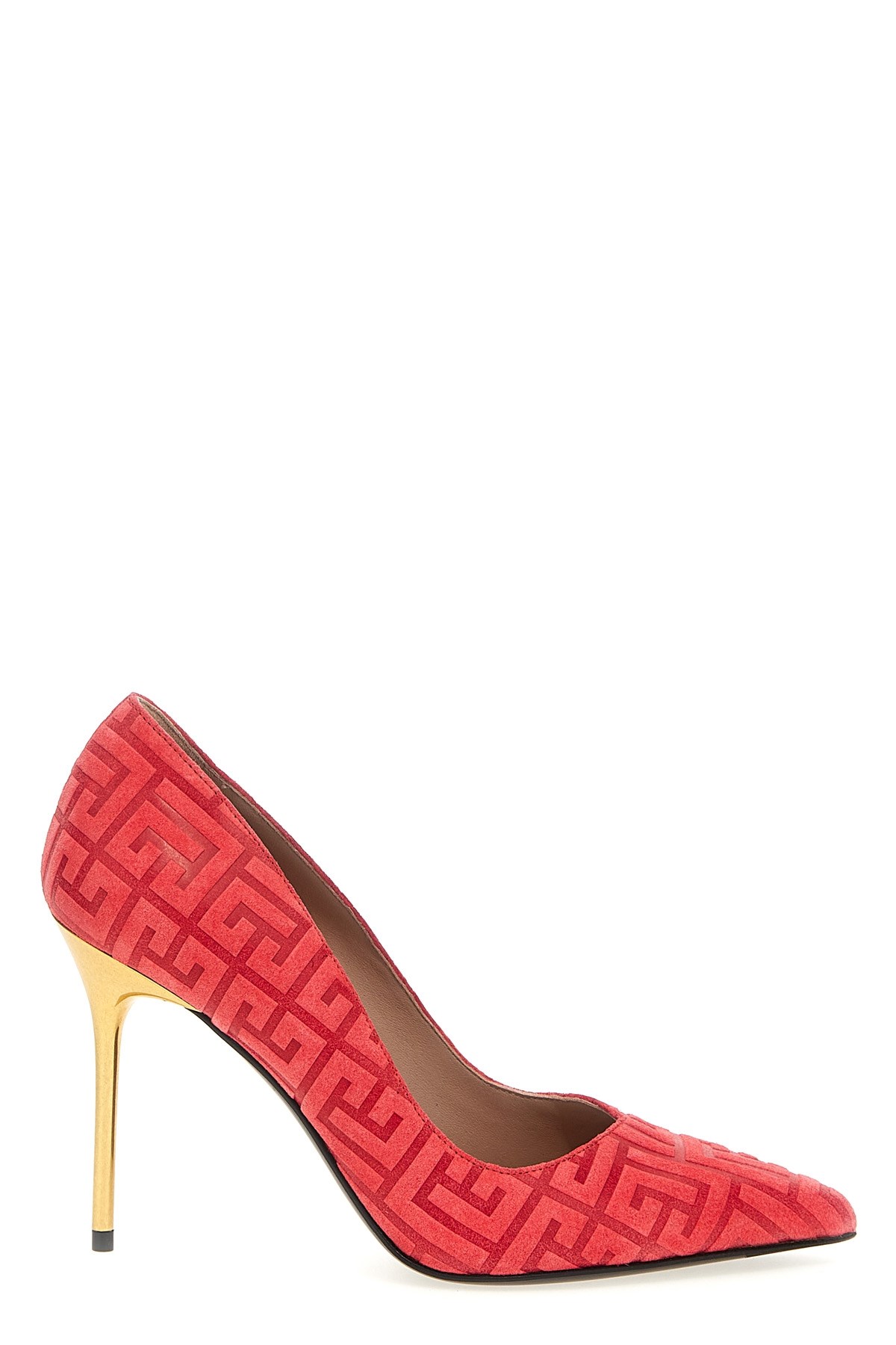 Balmain Jacquard-logo Pointed Pumps In Red