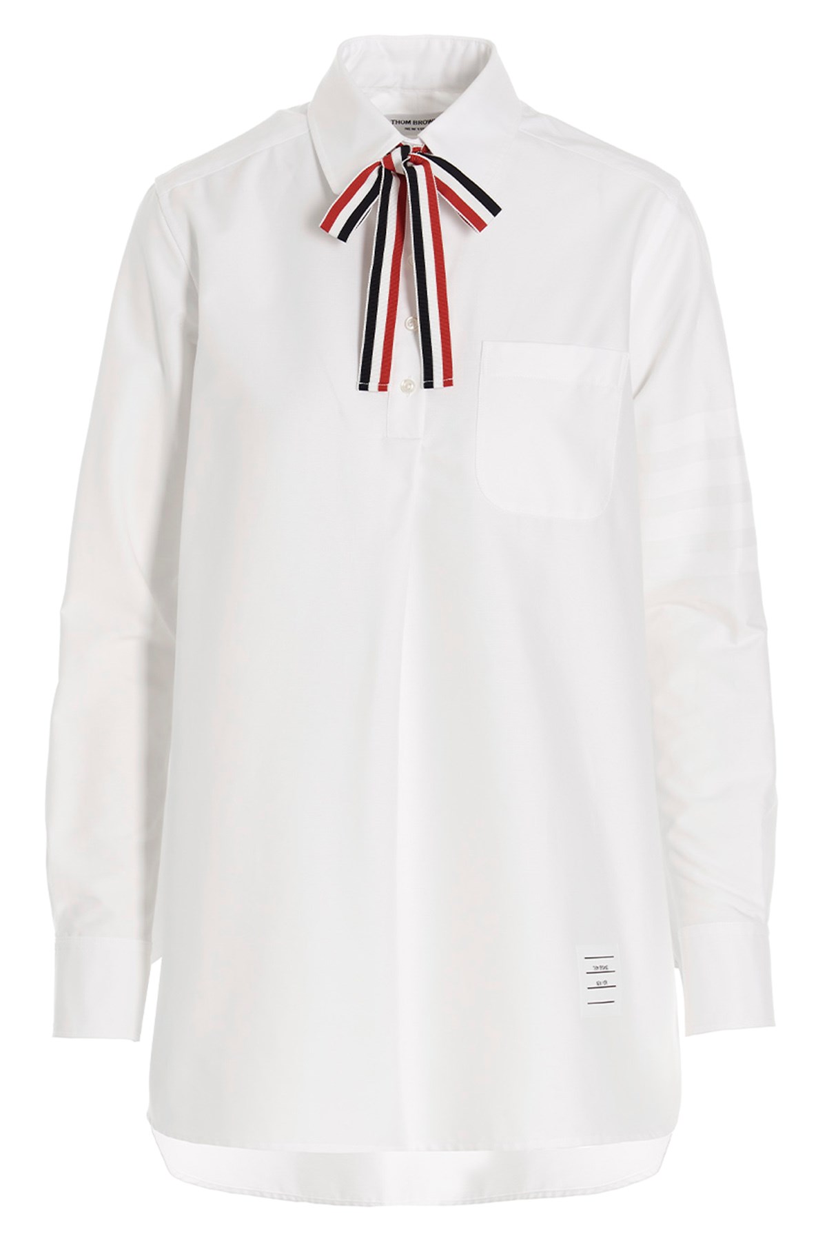Shop Thom Browne Logo Pussy Bow Blouse