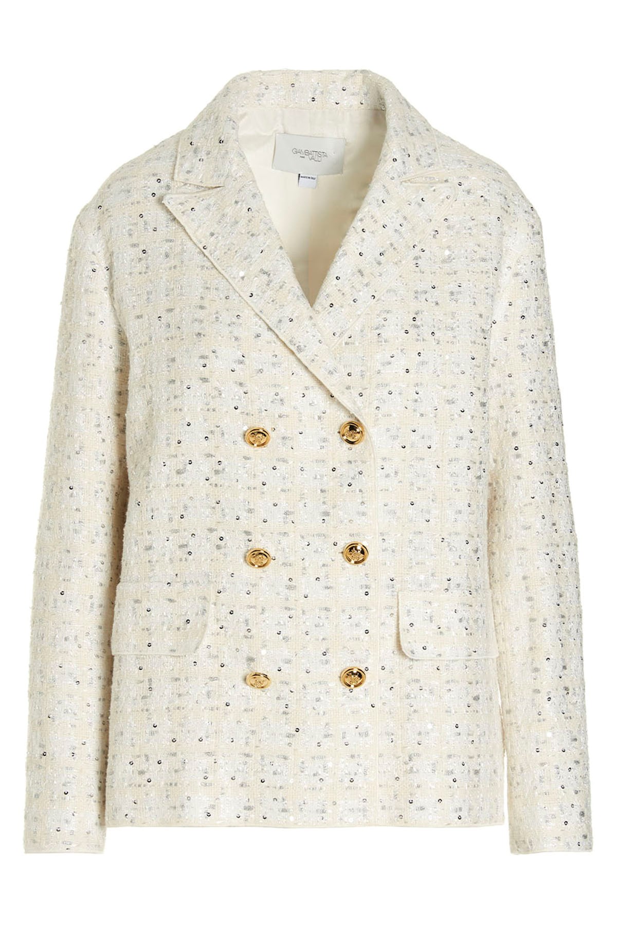 Giambattista Valli Double Breast Sequin Blazer Jacket In Yellow