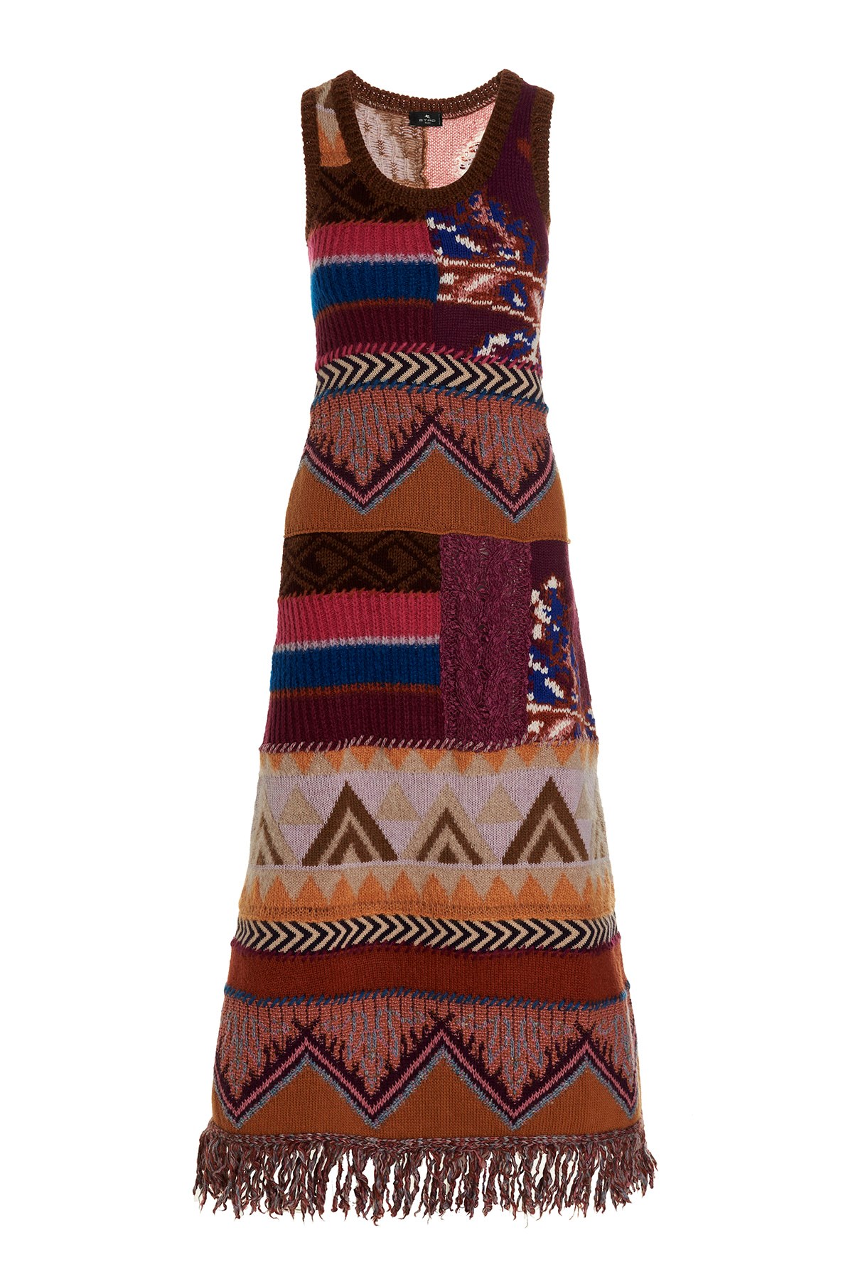Etro Artisan Patchwork Sleeveless Knit Maxi Dress
