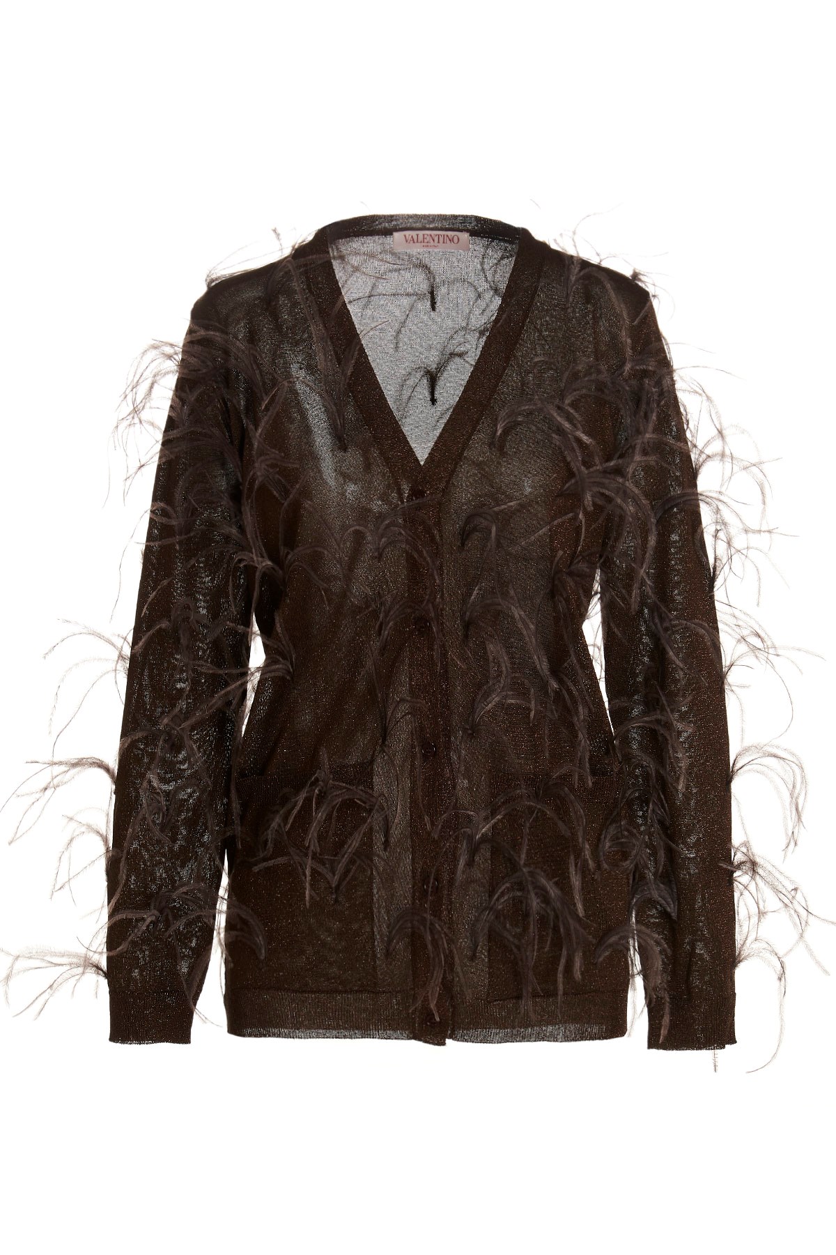 Valentino 'feather V-neck Sheer Cardigan With Ribbed Cuffs' In Multi