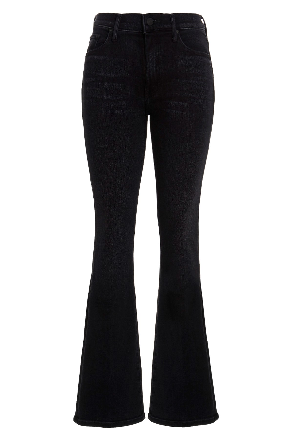 Mother Womens Nighty Night The Weekender Flared-leg Mid-rise Denim-blend Jeans In Black