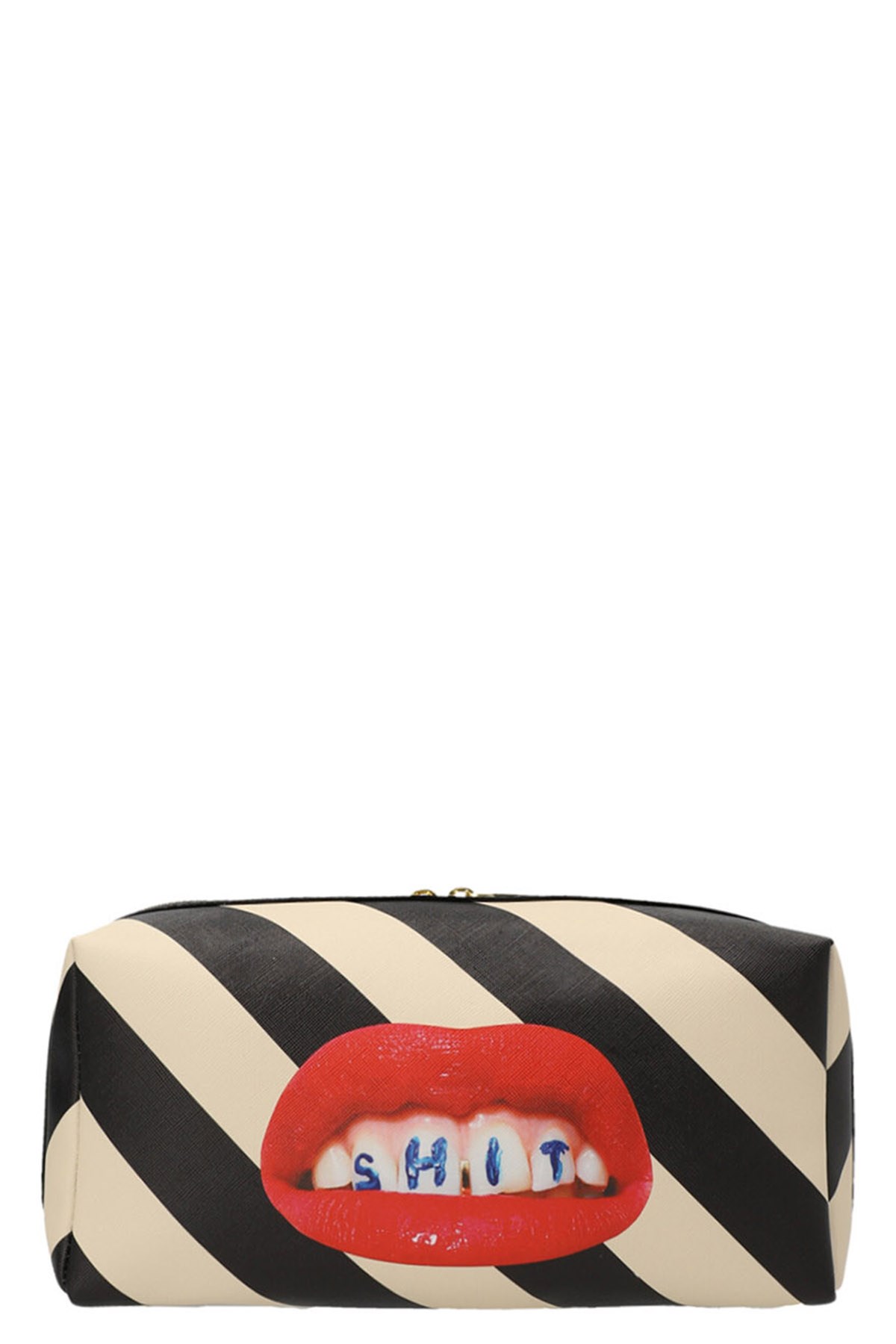 Seletti Graphic-print Striped Wash Bag In Metallic