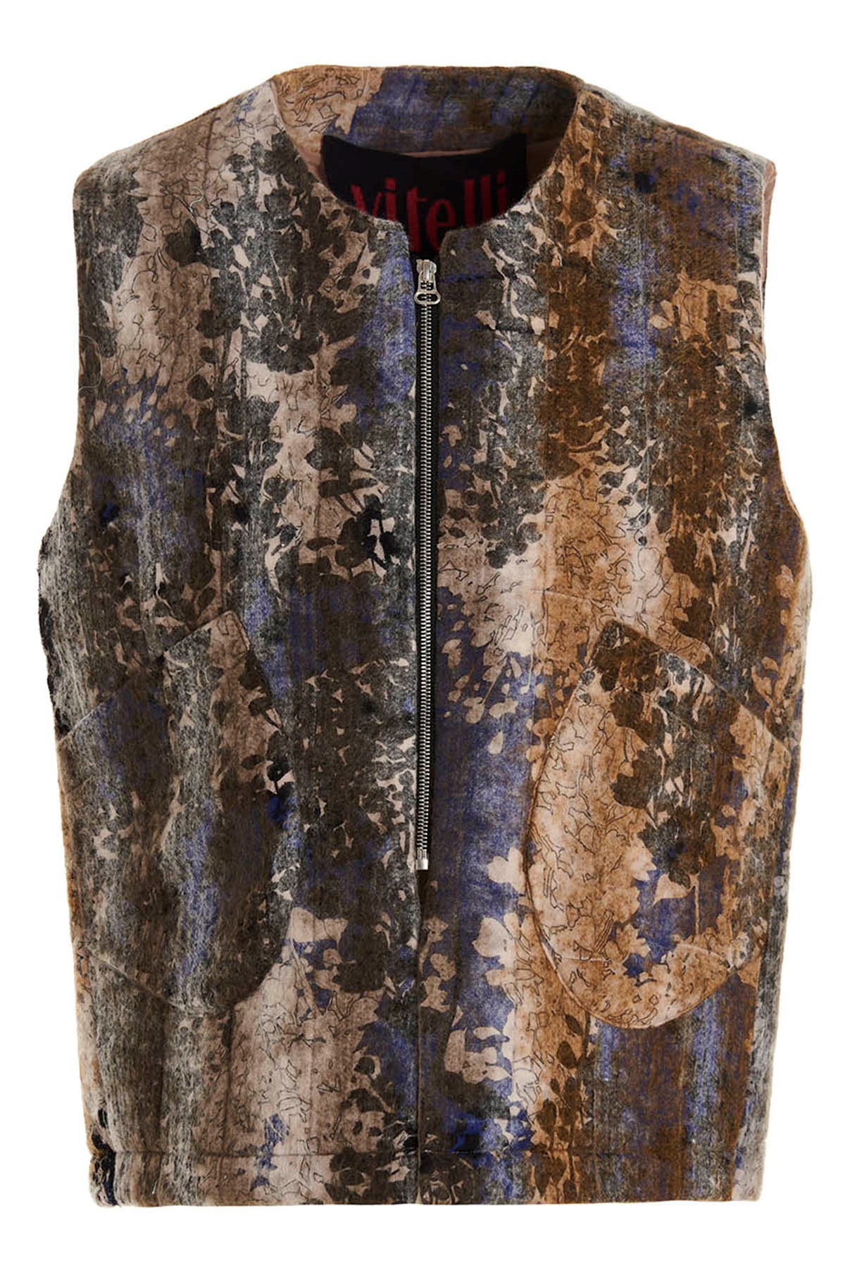 Vitelli Abstract Pattern Sleeveless Vest With Front Pockets In Brown