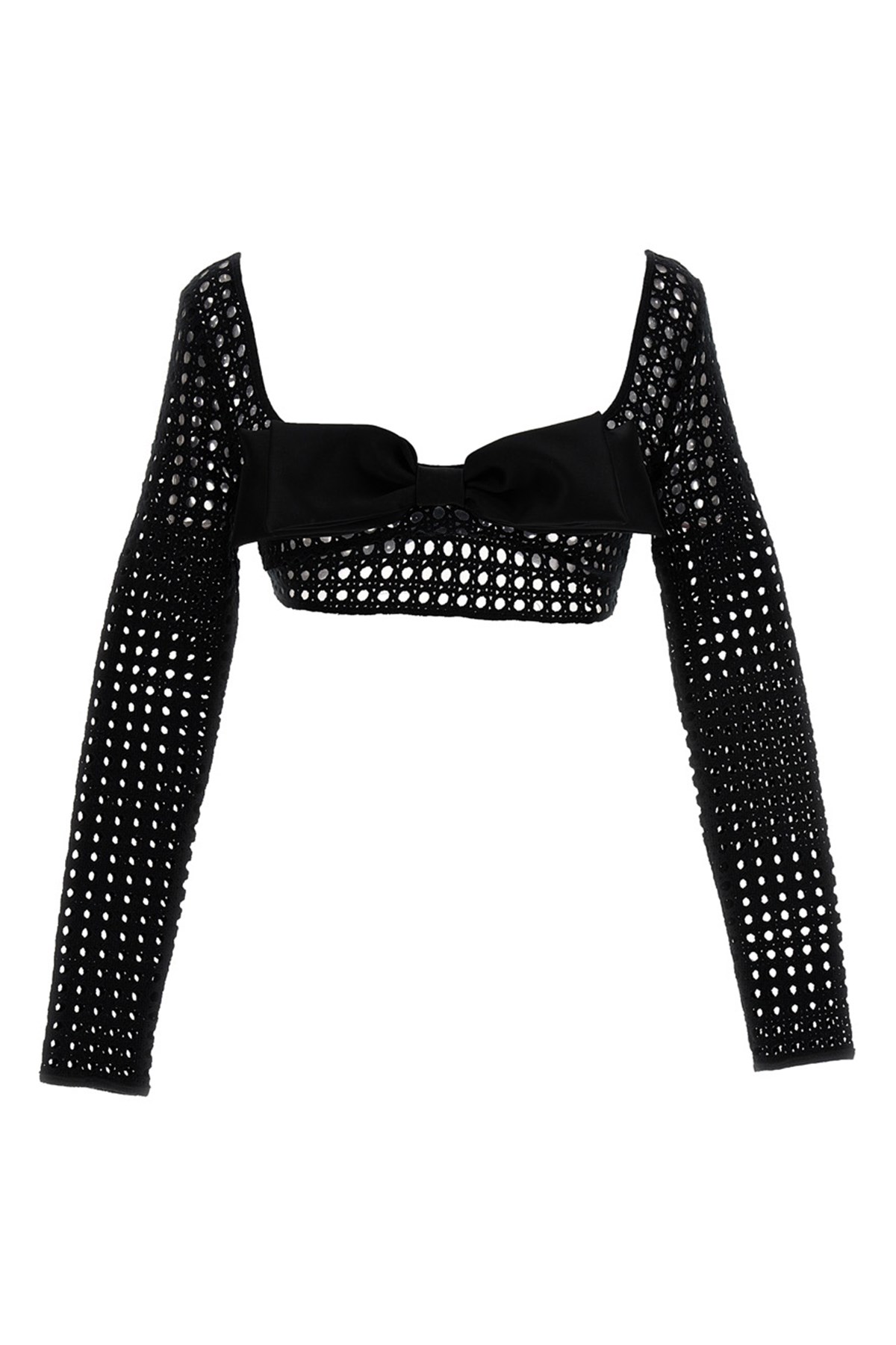 Giambattista Valli Cropped Macramé Bow Top Tops Black